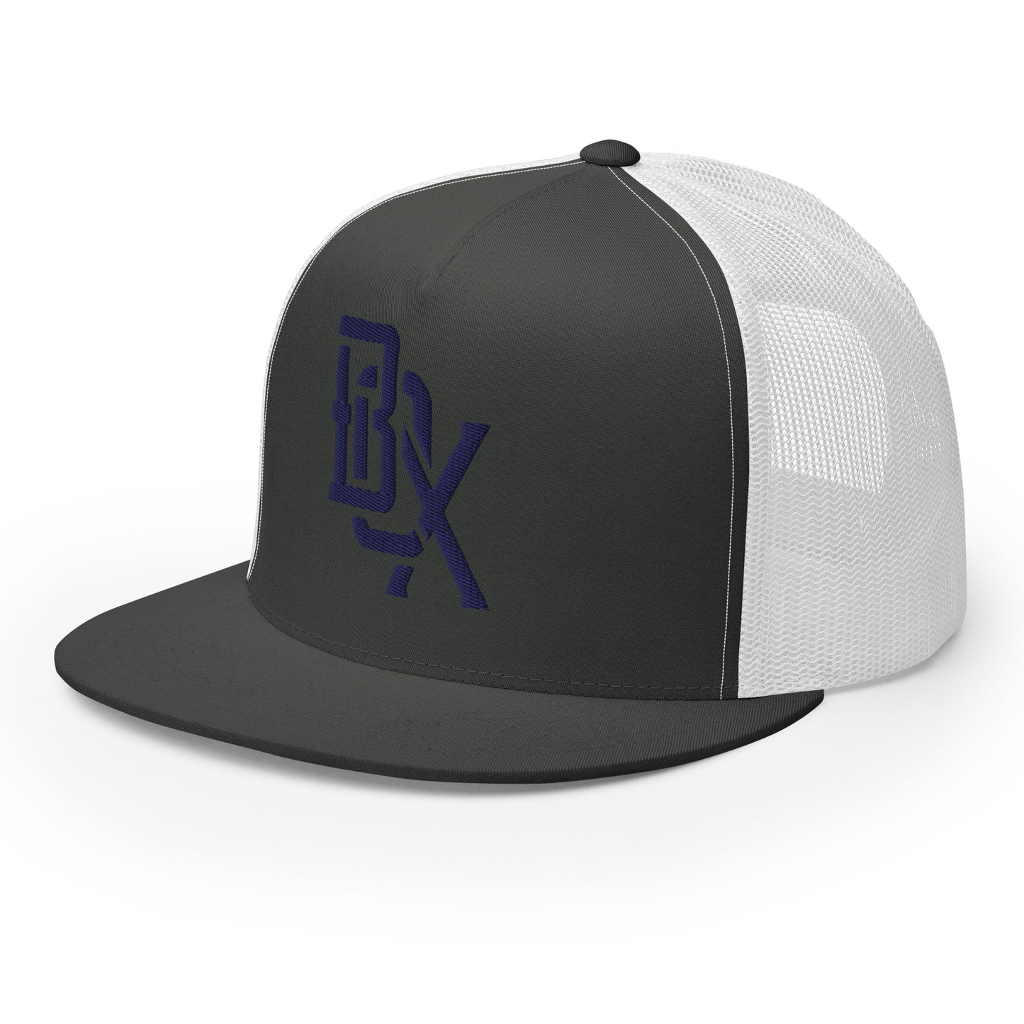 "BOX" Five Panel Trucker Cap | Yupoong 6006 | E Luna CLASSIC Solocrest 1 Navy Thread Front Logo