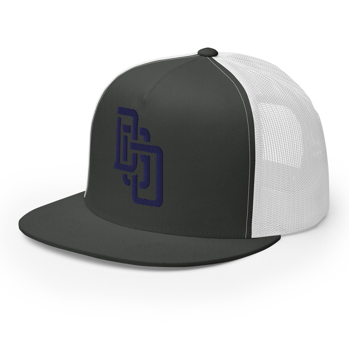 "DGO" Five Panel Trucker Cap | Yupoong 6006 | E Luna CLASSIC Solocrest 1 Navy Thread Logo