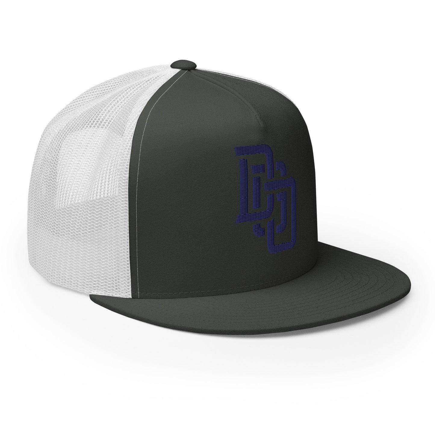 "DGO" Five Panel Trucker Cap | Yupoong 6006 | E Luna CLASSIC Solocrest 1 Navy Thread Logo
