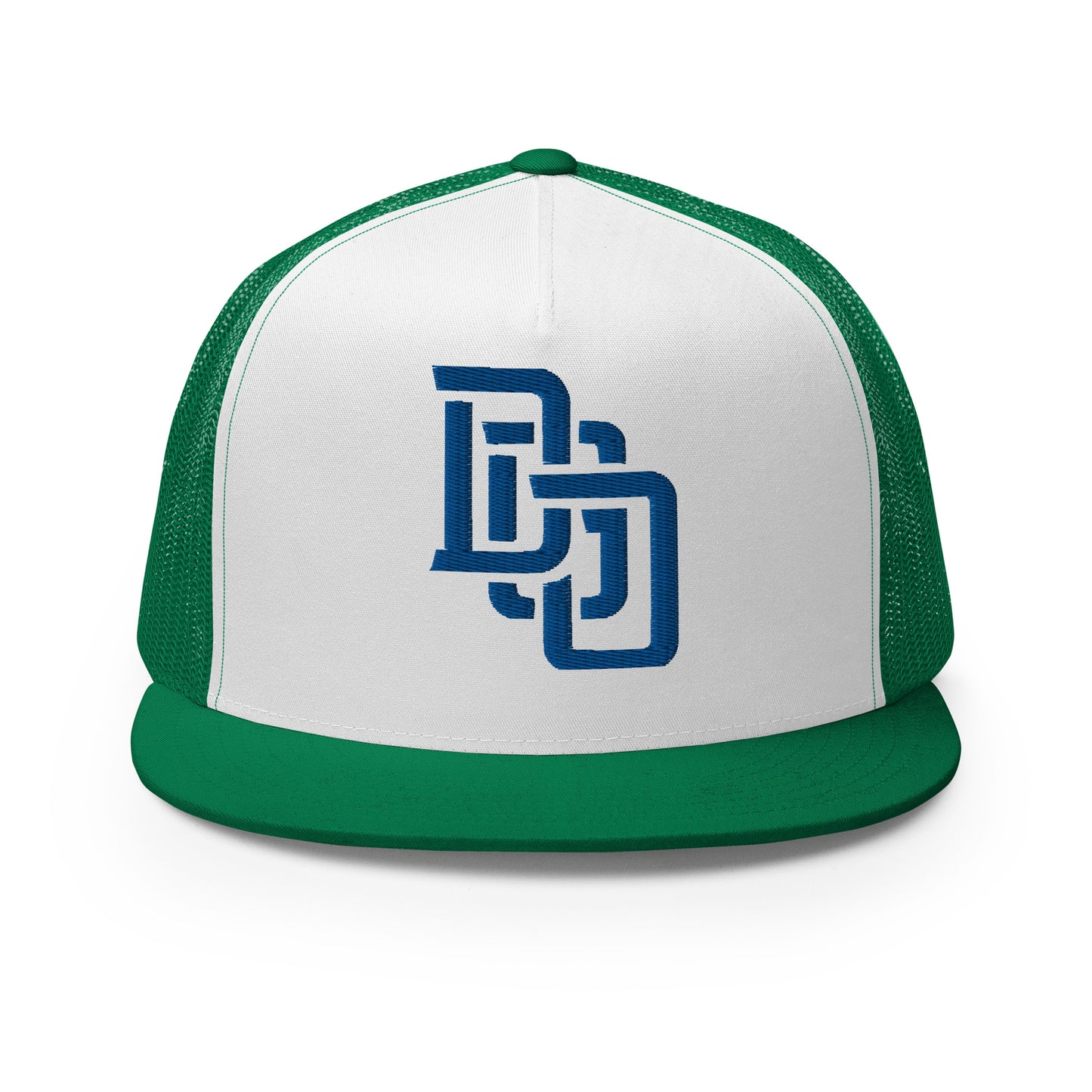 "DGO" Five Panel Trucker Cap | Yupoong 6006 | E Luna CLASSIC Solocrest 1 Royal Thread Logo