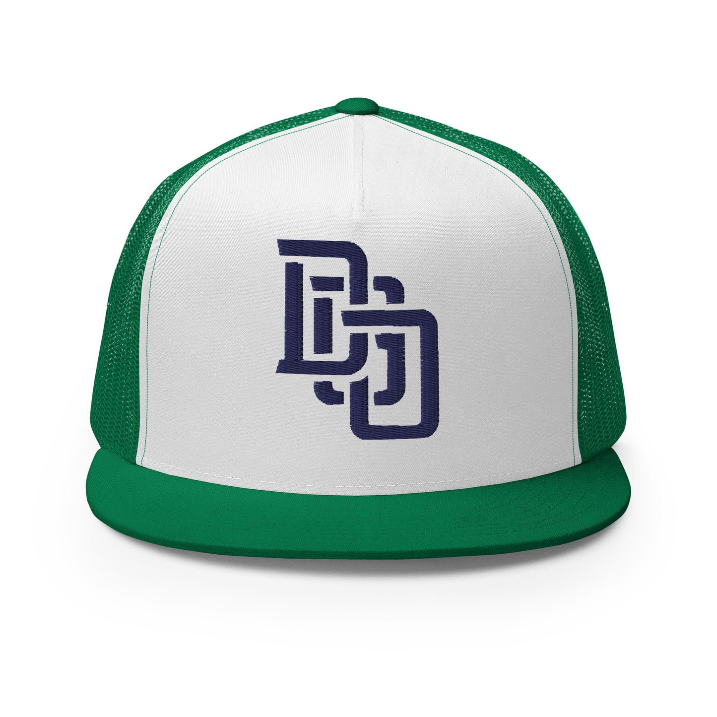 "DGO" Five Panel Trucker Cap | Yupoong 6006 | E Luna CLASSIC Solocrest 1 Navy Thread Logo