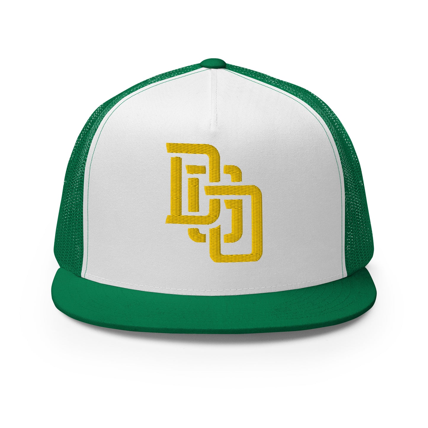 "DGO" Five Panel Trucker Cap | Yupoong 6006 | E Luna CLASSIC Solocrest 1 Gold Thread Logo