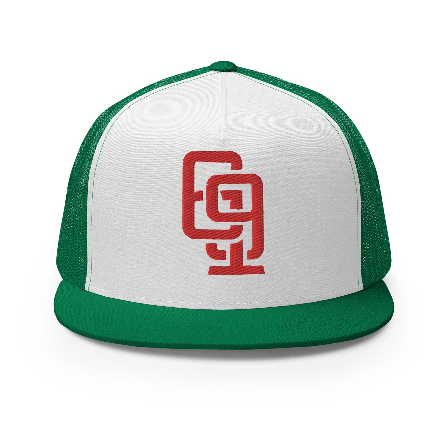"619" Five Panel Trucker Cap | Yupoong 6006 | E Luna CLASSIC Solocrest 1 Red Thread Front Logo