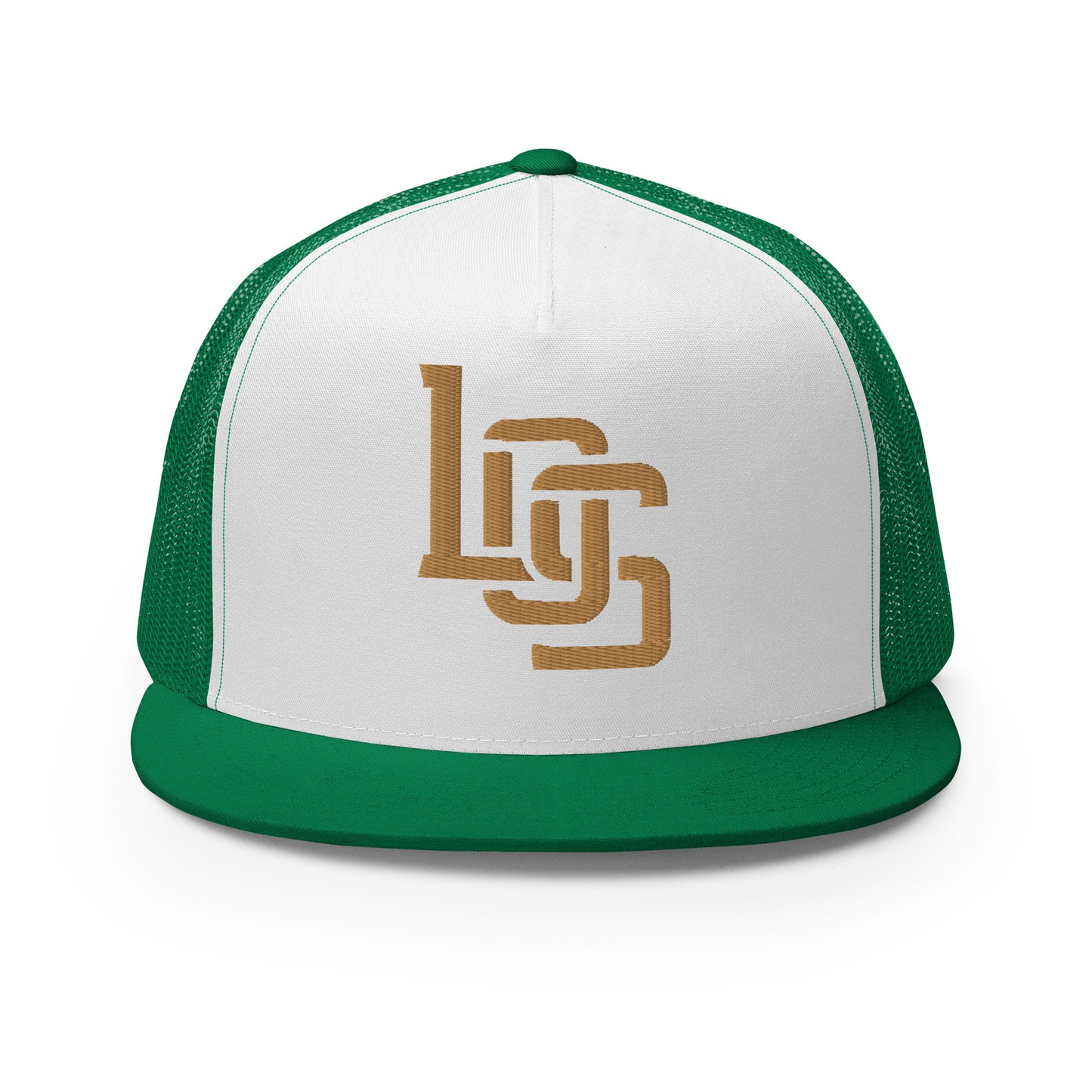 "LOS" Five Panel Trucker Cap | Yupoong 6006 | E Luna CLASSIC 1 Old Gold Thread Front Logo
