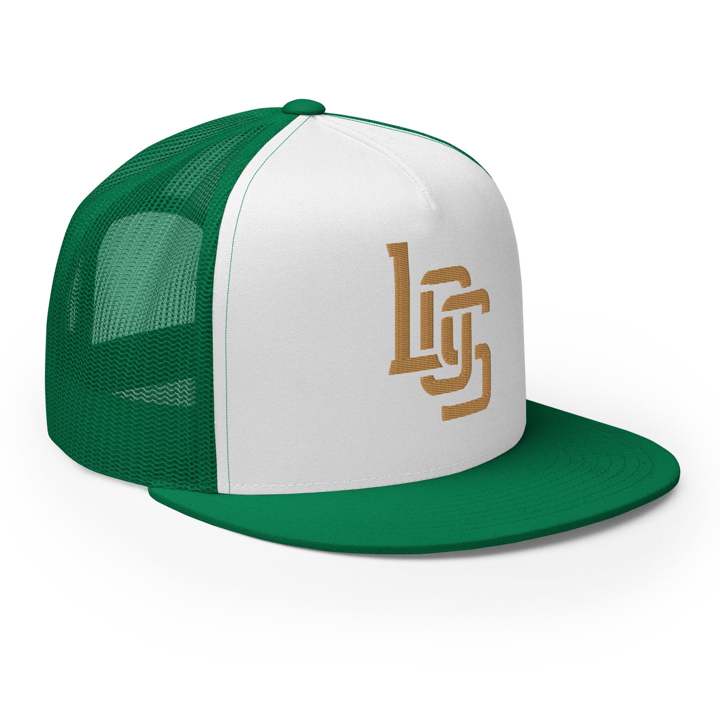 "LOS" Five Panel Trucker Cap | Yupoong 6006 | E Luna CLASSIC 1 Old Gold Thread Front Logo
