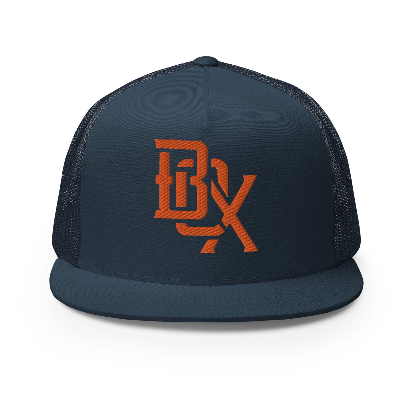 "BOX" Five Panel Trucker Cap | Yupoong 6006 | E Luna CLASSIC Solocrest 1 Orange Thread Front Logo