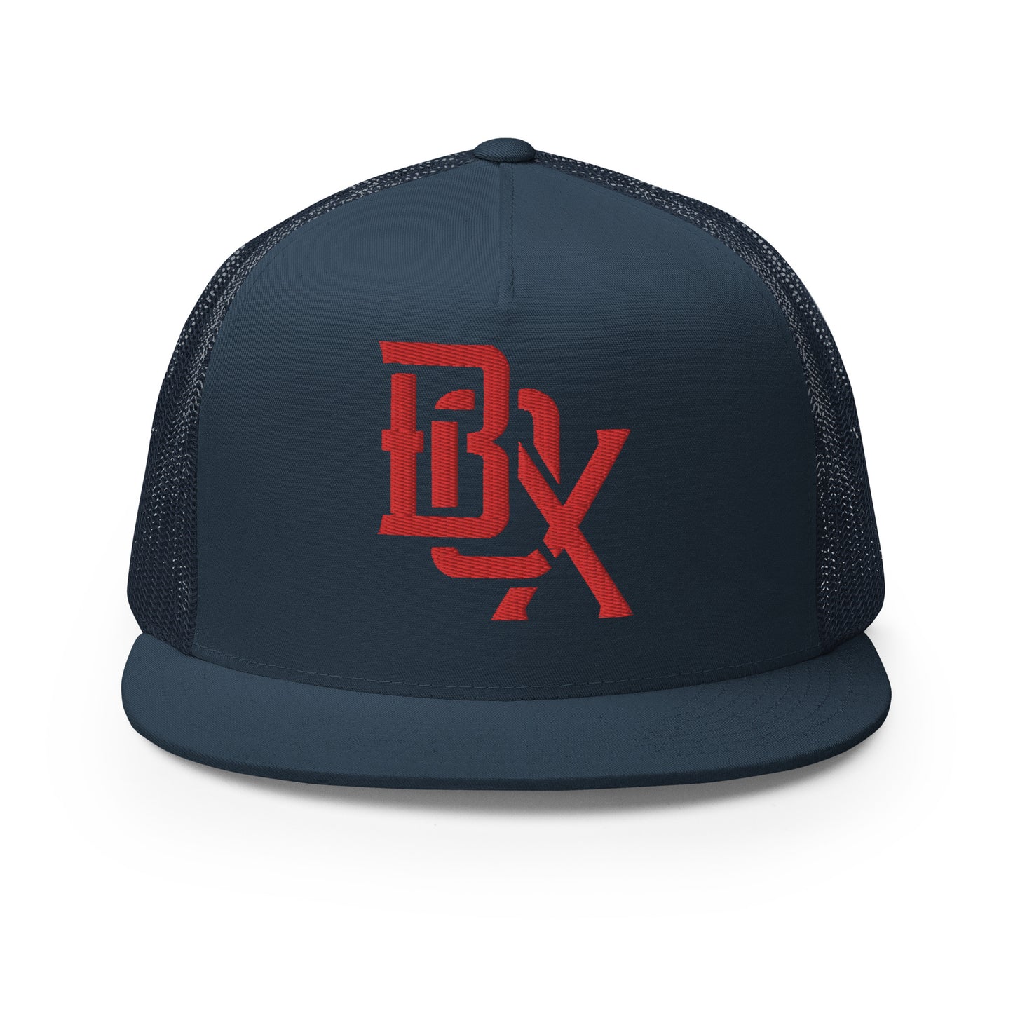 "BOX" Five Panel Trucker Cap | Yupoong 6006 | E Luna CLASSIC Solocrest 1 Red Thread Front Logo