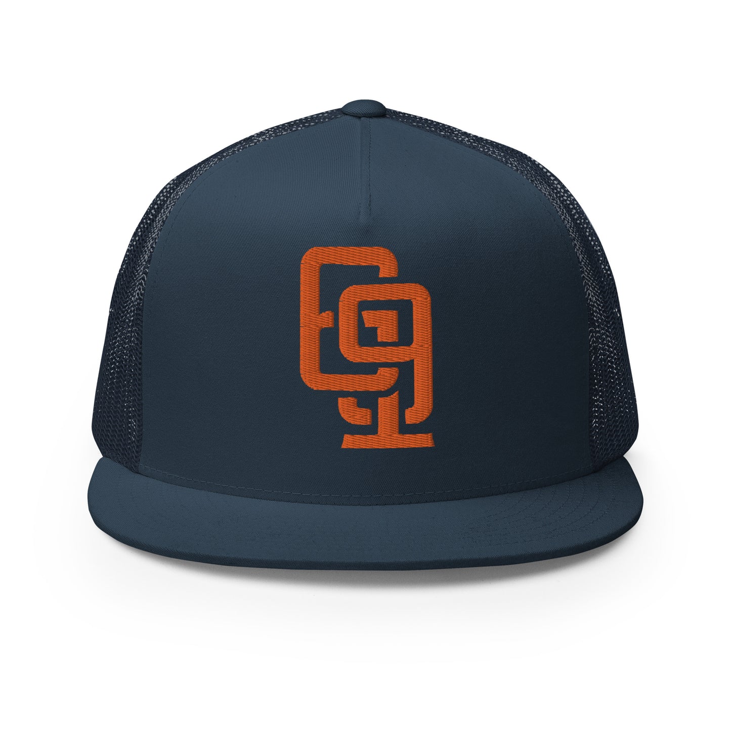 "619" Five Panel Trucker Cap | Yupoong 6006 | E Luna CLASSIC Solocrest 1 Orange Thread Front Logo