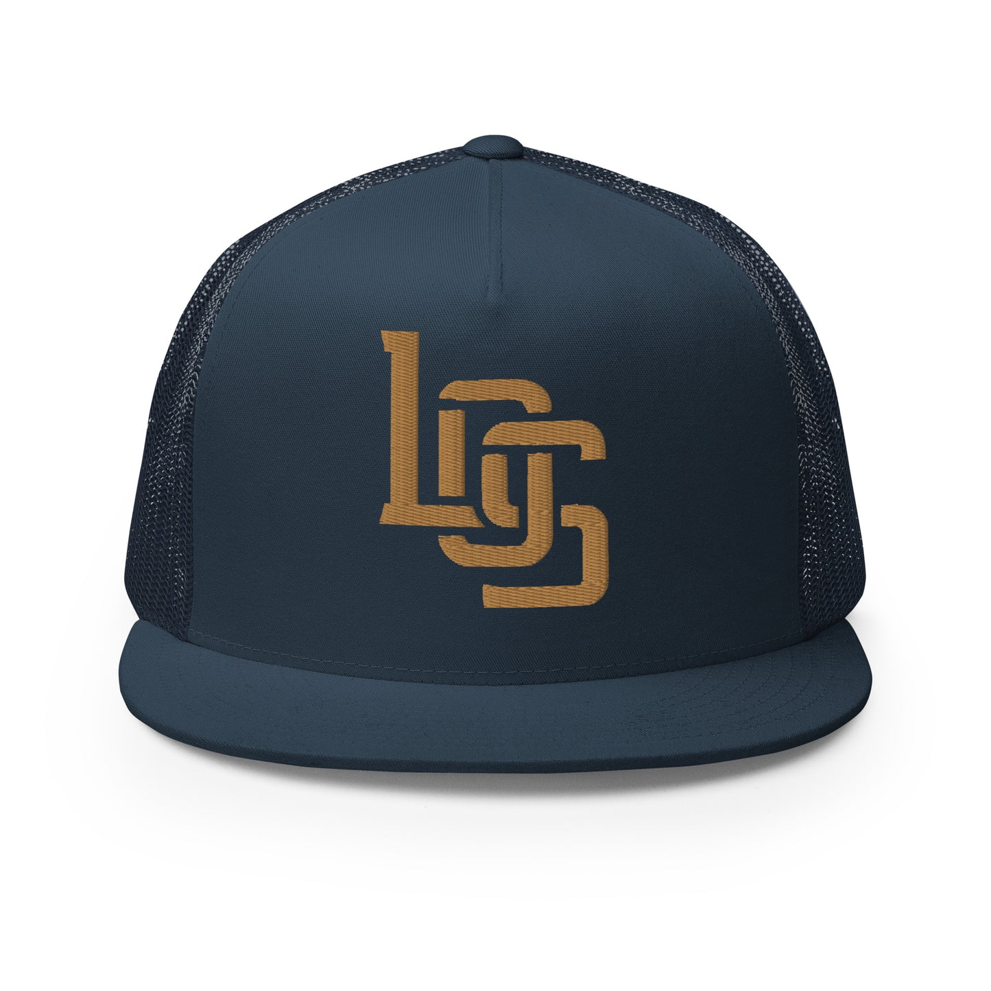 "LOS" Five Panel Trucker Cap | Yupoong 6006 | E Luna CLASSIC 1 Old Gold Thread Front Logo