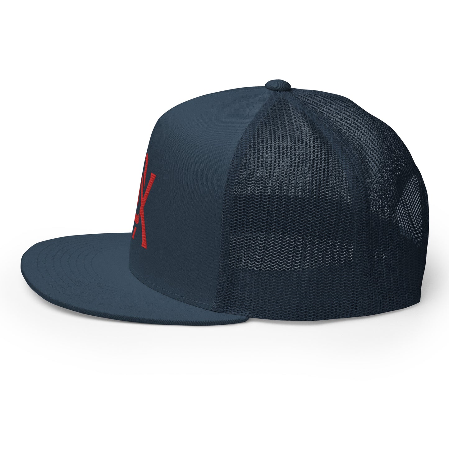 "BOX" Five Panel Trucker Cap | Yupoong 6006 | E Luna CLASSIC Solocrest 1 Red Thread Front Logo