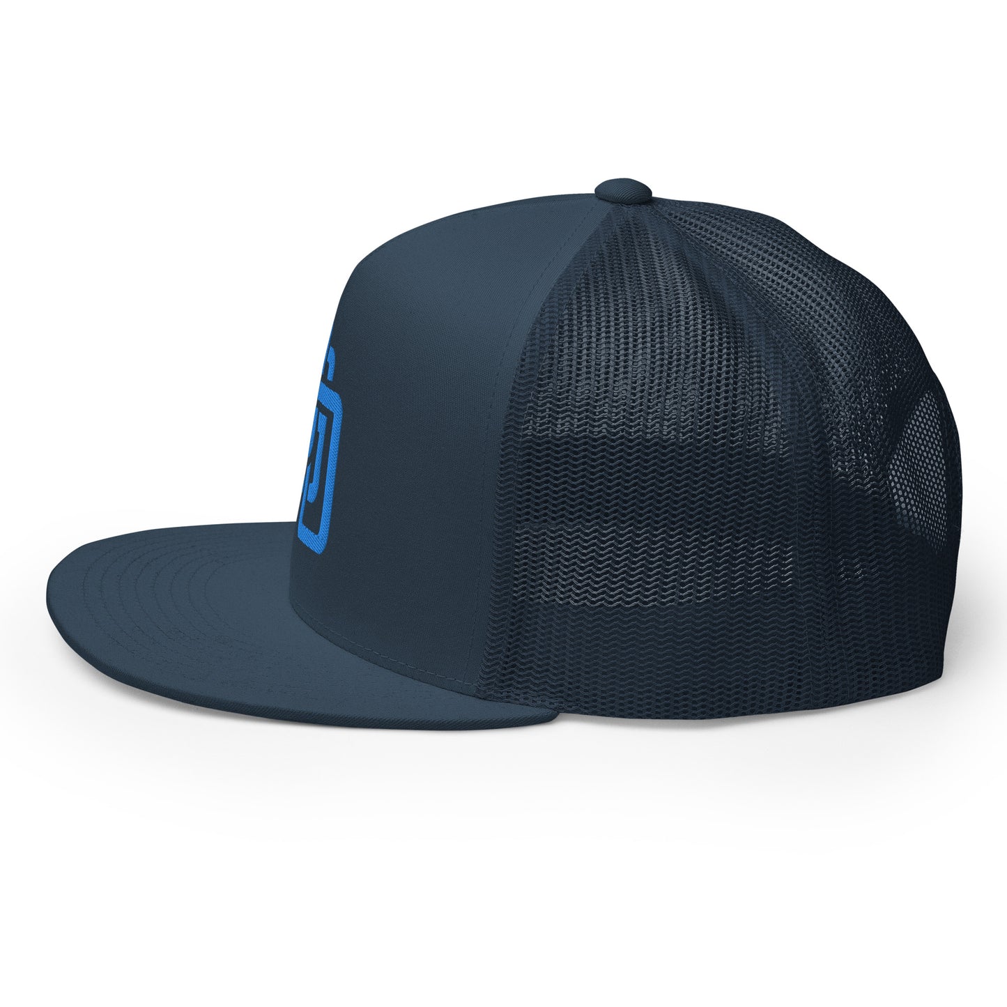 "DGO" Five Panel Trucker Cap | Yupoong 6006 | E Luna CLASSIC Solocrest 1 Aqua/Teal Thread Logo