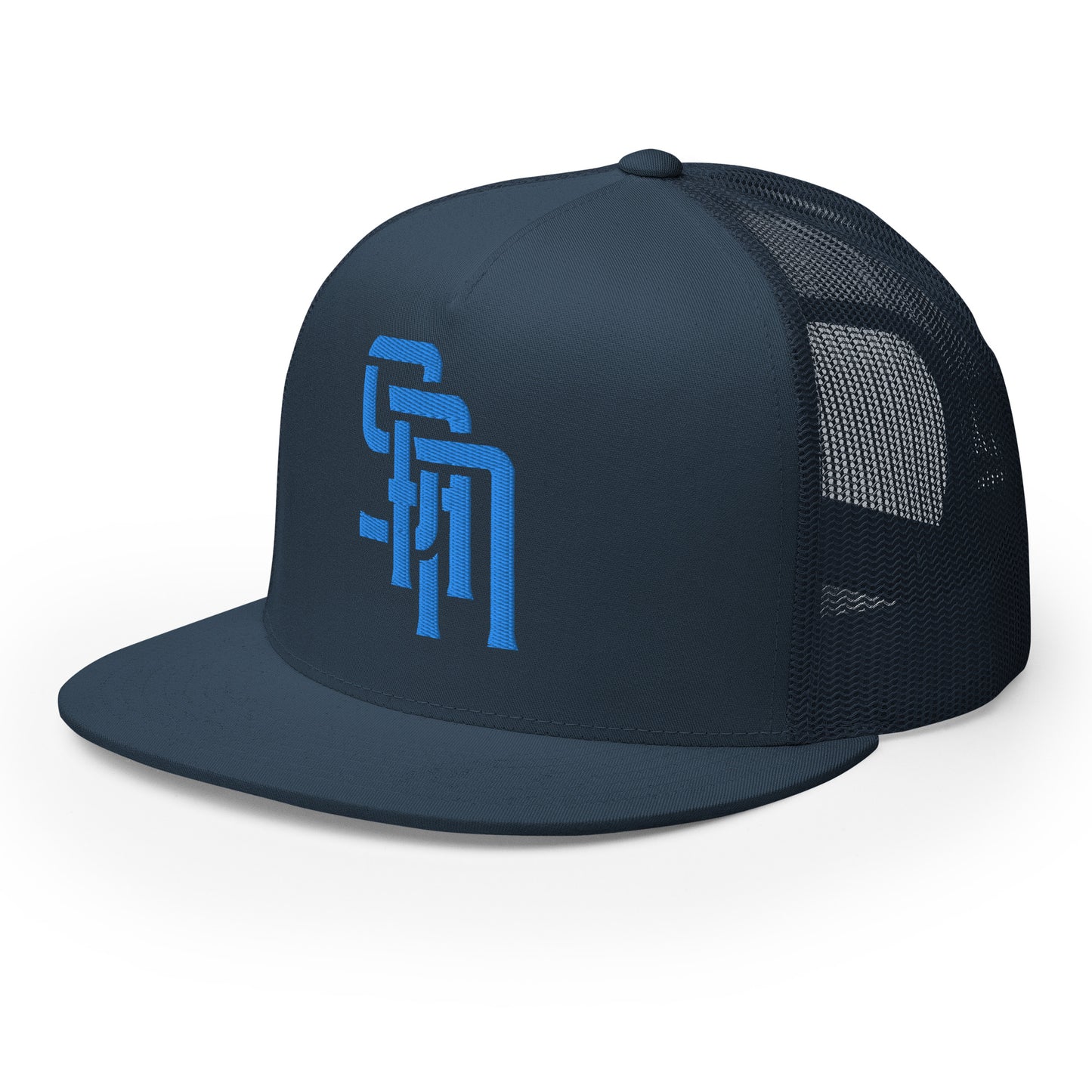 "SAN" Five Panel Trucker Cap | Yupoong 6006 | E Luna Brand CLASSIC Solocrest 1 Aqua/Teal Thread Front Logo