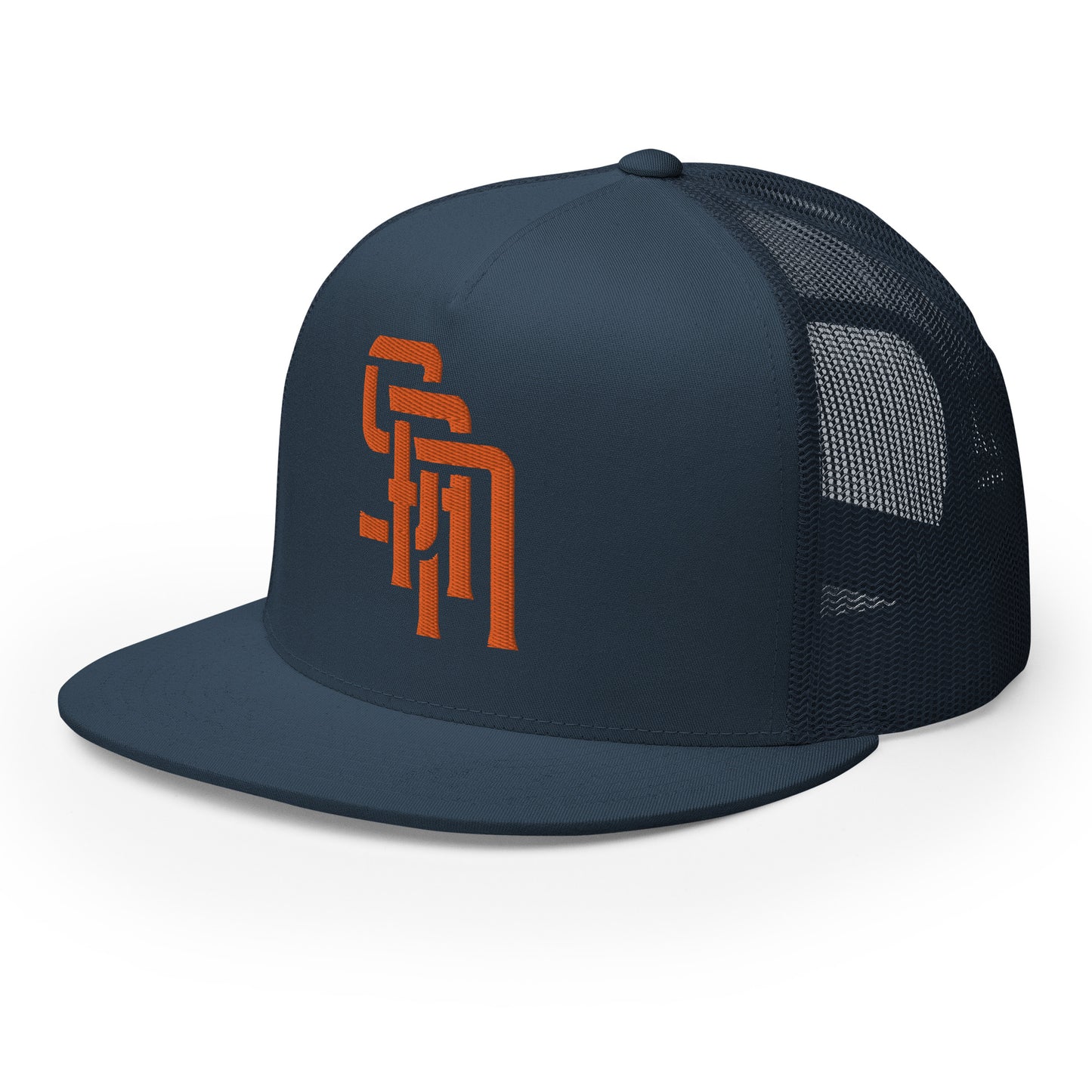 "SAN" Five Panel Trucker Cap | Yupoong 6006 | E Luna Brand CLASSIC Solocrest 1 Orange Thread Front Logo