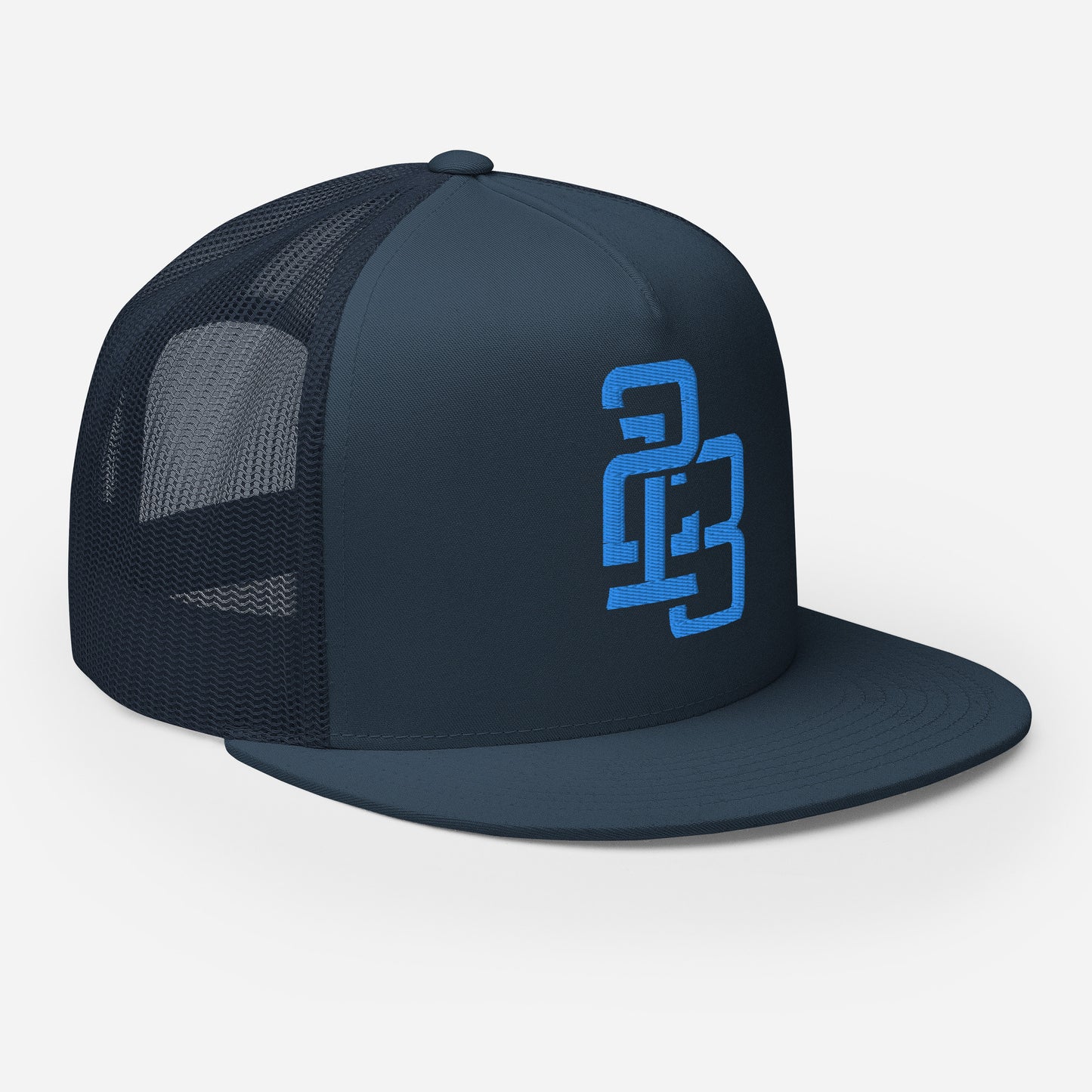"213" Five Panel Trucker Cap | Yupoong 6006 | E Luna CLASSIC Solocrest 1 Aqua/Teal Thread Front Logo