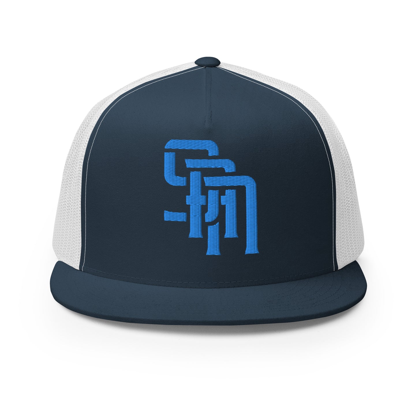 "SAN" Five Panel Trucker Cap | Yupoong 6006 | E Luna Brand CLASSIC Solocrest 1 Aqua/Teal Thread Front Logo