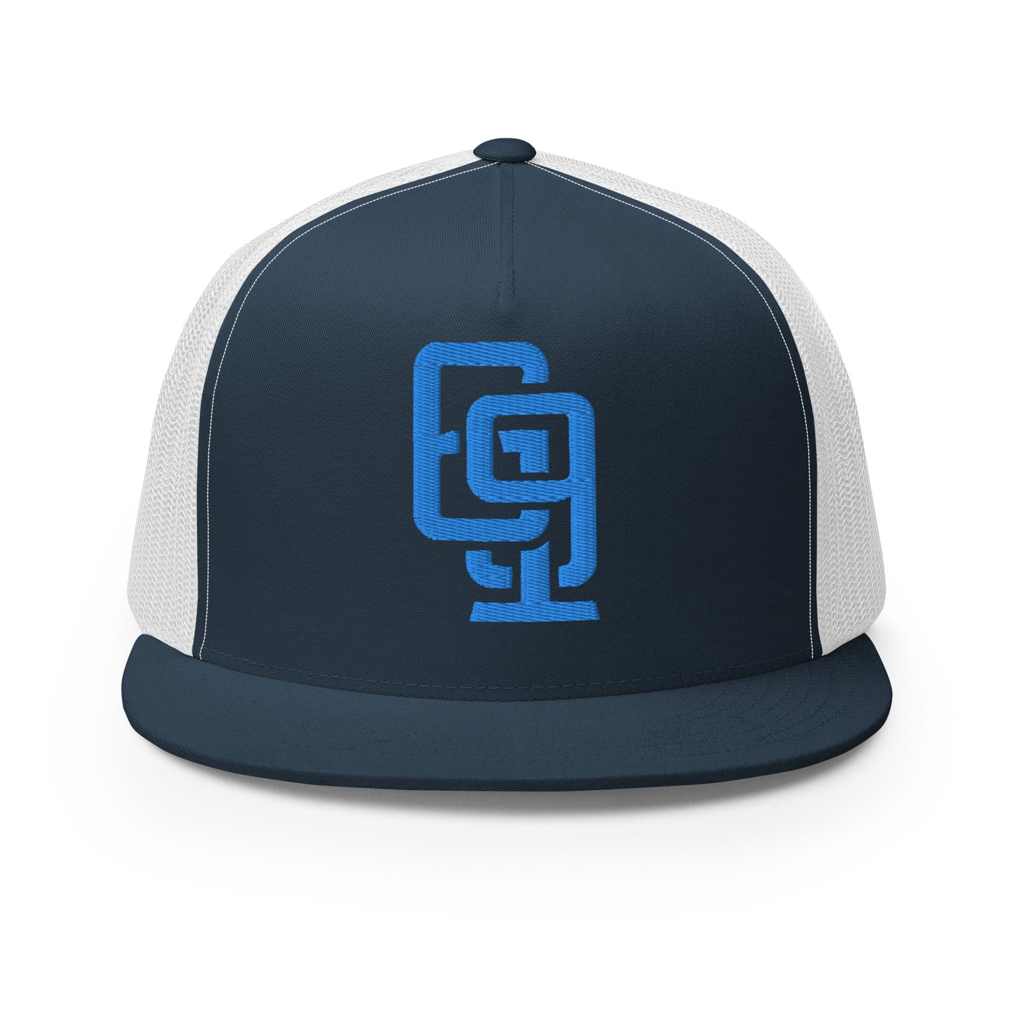 "619" Five Panel Trucker Cap | Yupoong 6006 | E Luna CLASSIC Solocrest 1 Aqua/Teal Thread Front Logo