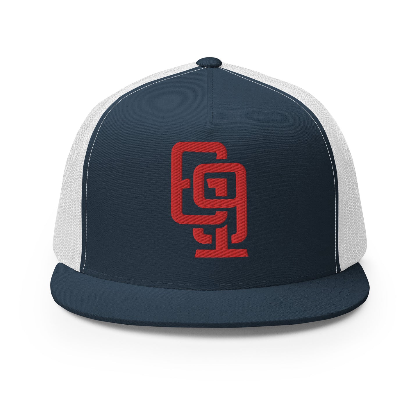 "619" Five Panel Trucker Cap | Yupoong 6006 | E Luna CLASSIC Solocrest 1 Red Thread Front Logo