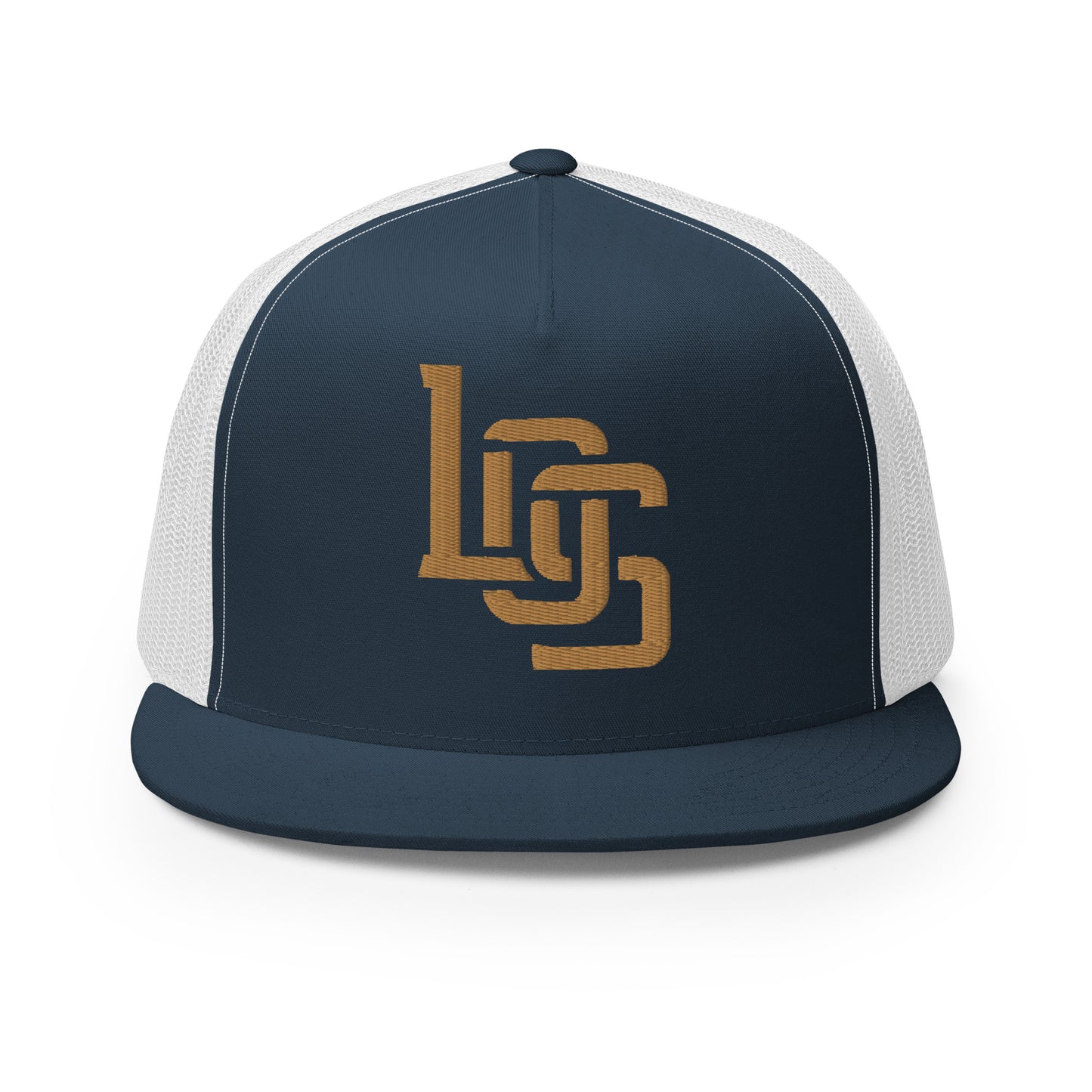 "LOS" Five Panel Trucker Cap | Yupoong 6006 | E Luna CLASSIC 1 Old Gold Thread Front Logo