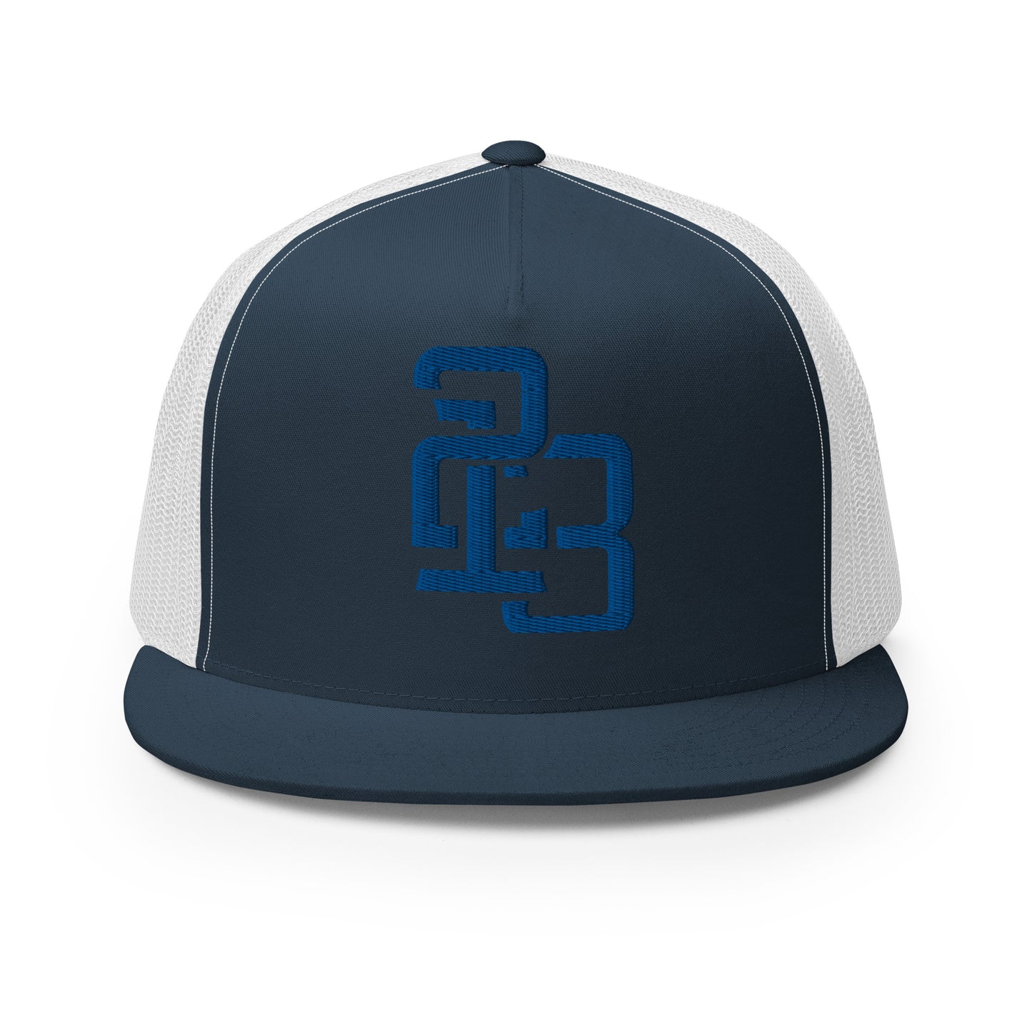 "213" Five Panel Trucker Cap | Yupoong 6006 | E Luna CLASSIC Solocrest 1 Royal Thread Front Logo