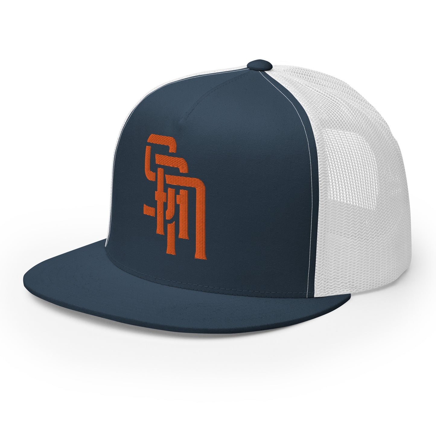"SAN" Five Panel Trucker Cap | Yupoong 6006 | E Luna Brand CLASSIC Solocrest 1 Orange Thread Front Logo