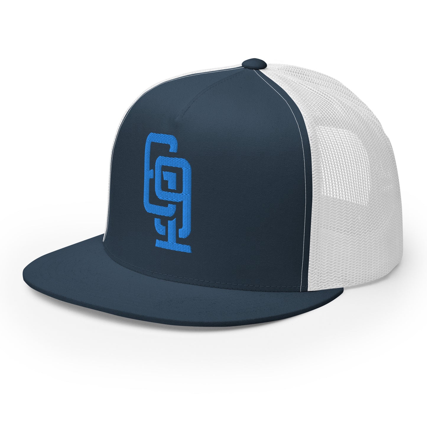 "619" Five Panel Trucker Cap | Yupoong 6006 | E Luna CLASSIC Solocrest 1 Aqua/Teal Thread Front Logo