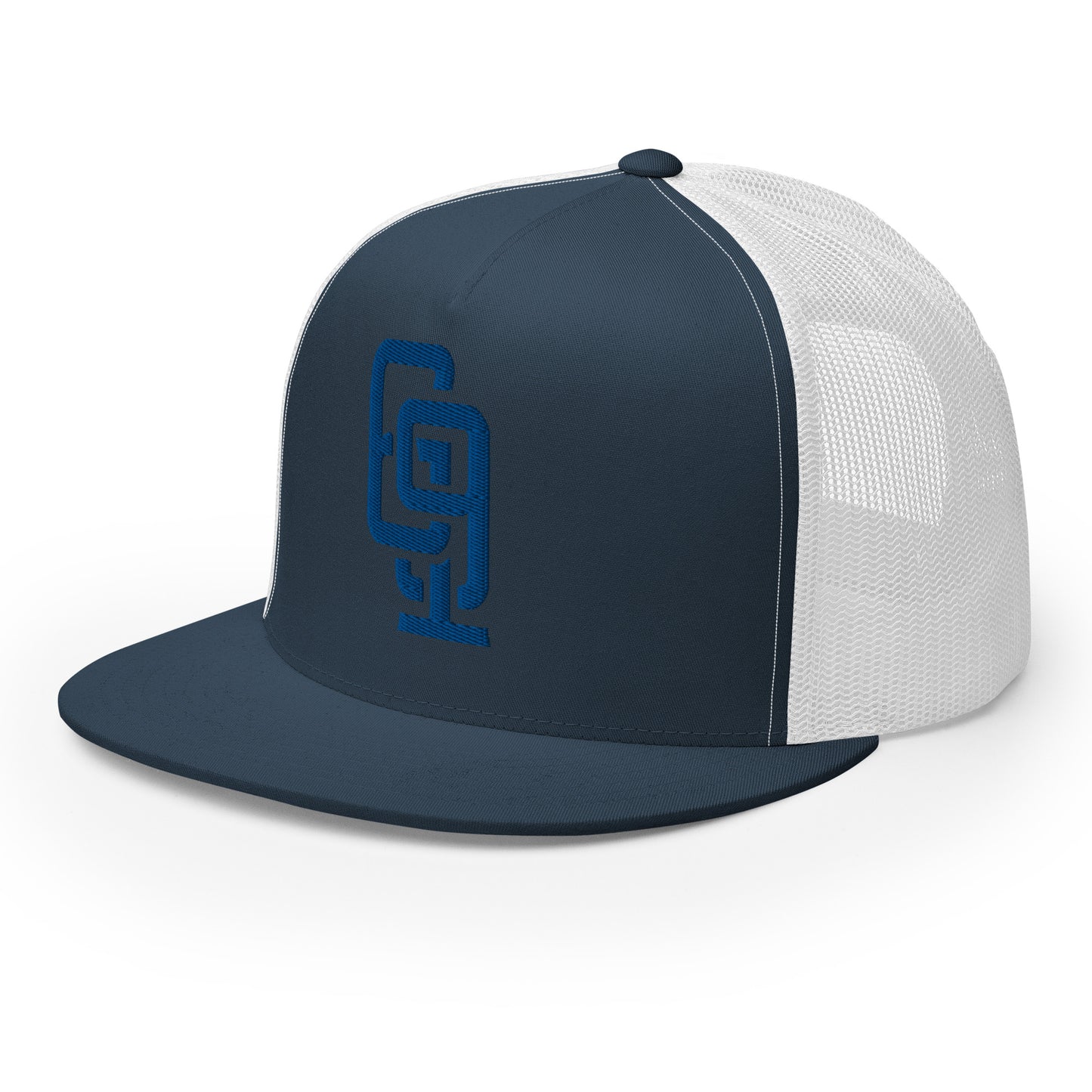 "619" Five Panel Trucker Cap | Yupoong 6006 | E Luna CLASSIC Solocrest 1 Royal Thread Front Logo