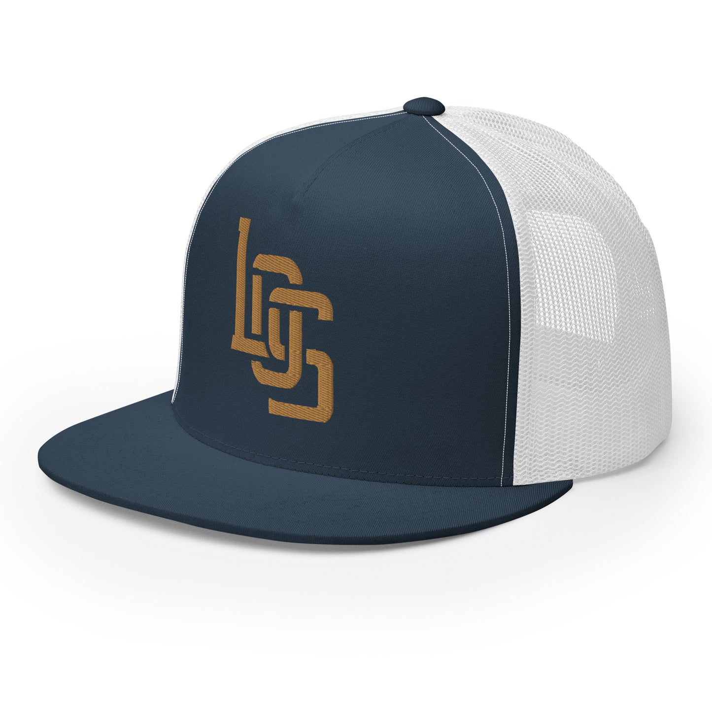 "LOS" Five Panel Trucker Cap | Yupoong 6006 | E Luna CLASSIC 1 Old Gold Thread Front Logo