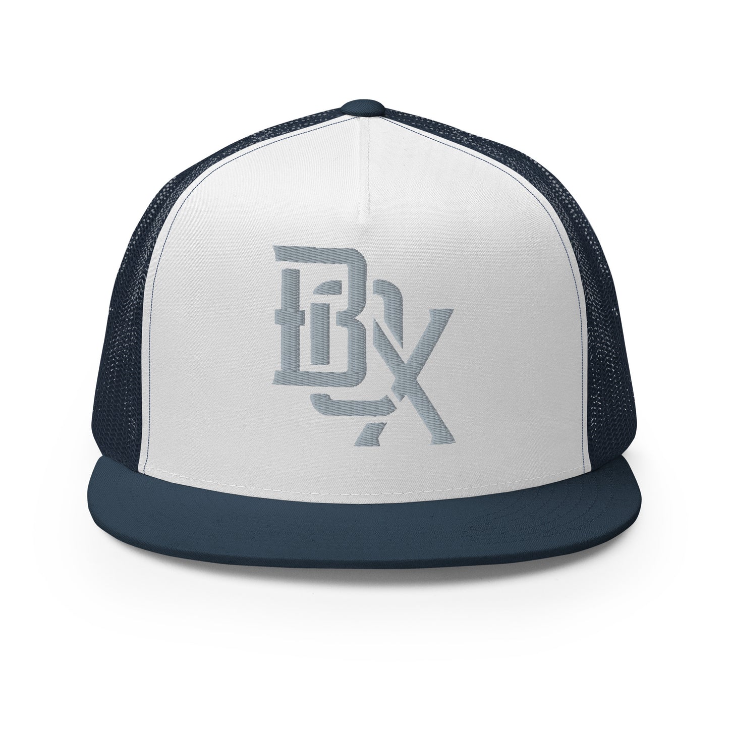 "BOX" Five Panel Trucker Cap | Yupoong 6006 | E Luna CLASSIC Solocrest 1 Grey Thread Front Logo