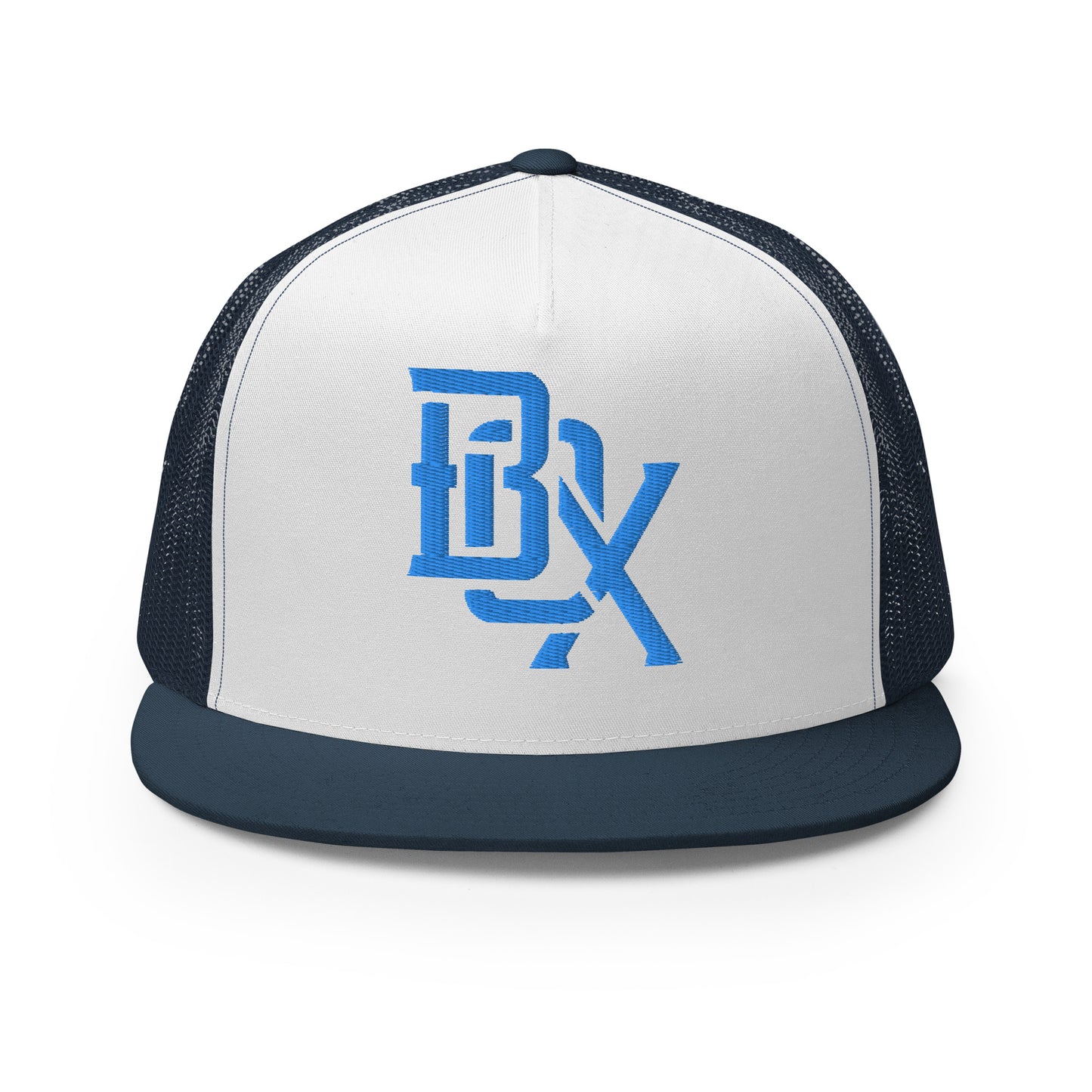 "BOX" Five Panel Trucker Cap | Yupoong 6006 | E Luna Classic Solocrest 1 Royal Thread Logo