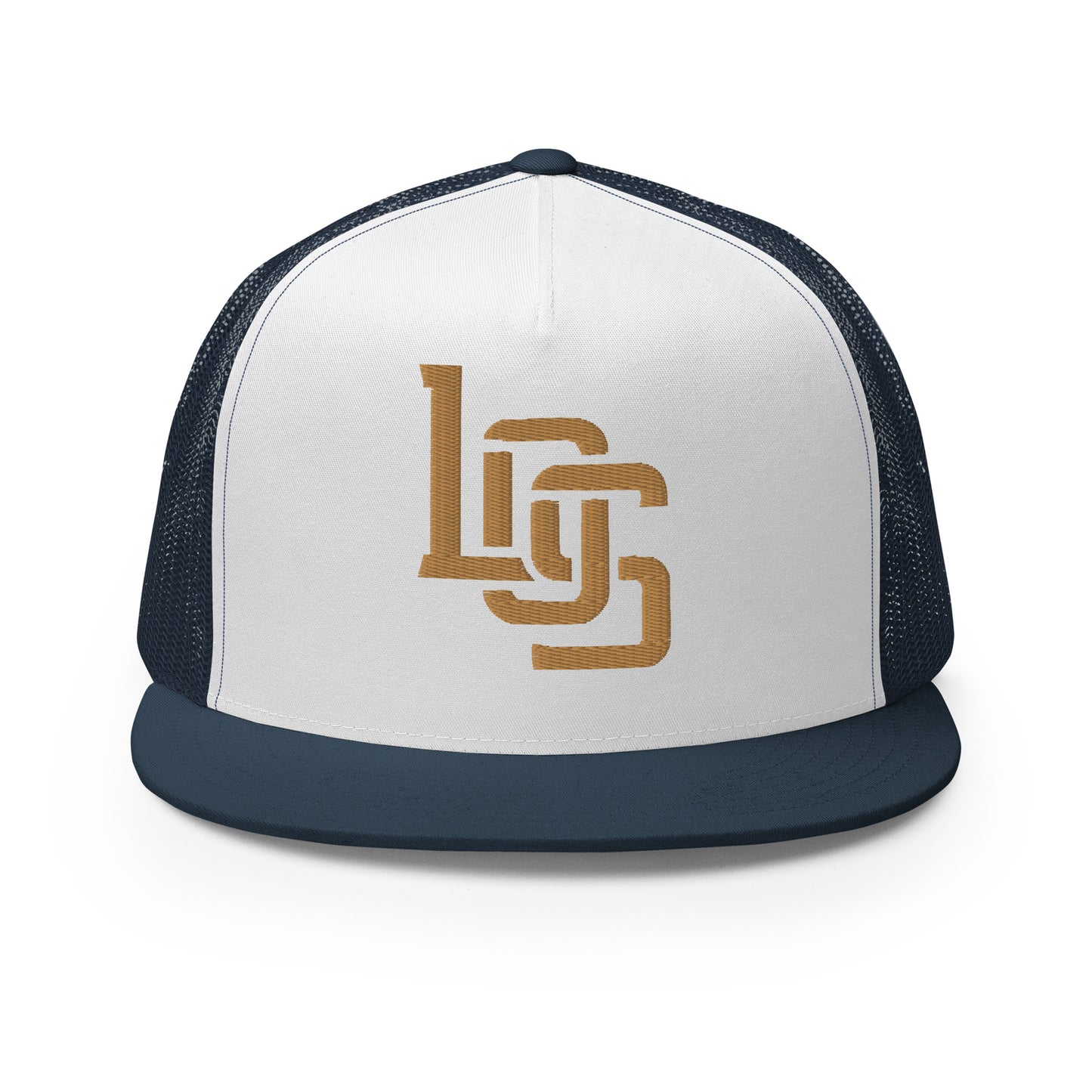 "LOS" Five Panel Trucker Cap | Yupoong 6006 | E Luna CLASSIC 1 Old Gold Thread Front Logo