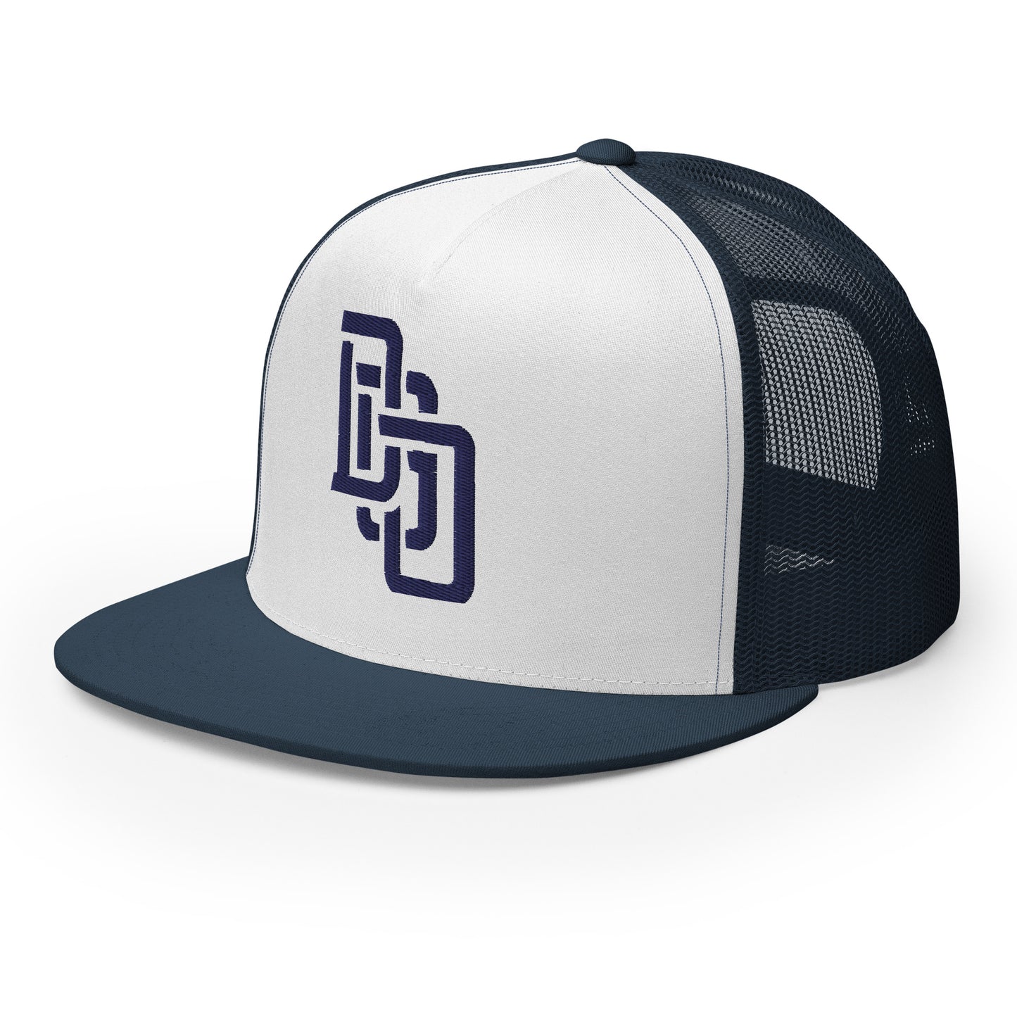 "DGO" Five Panel Trucker Cap | Yupoong 6006 | E Luna CLASSIC Solocrest 1 Navy Thread Logo