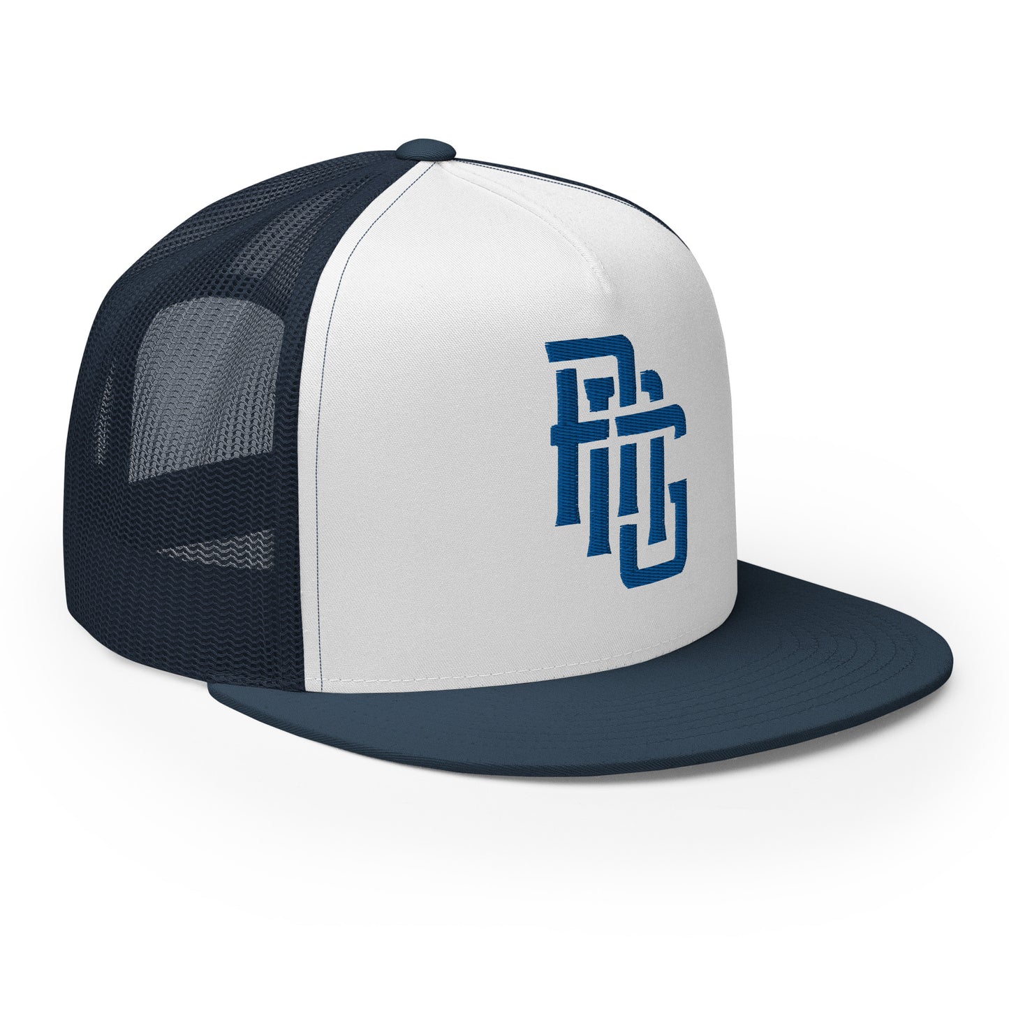 "ANG" Five Panel Trucker Cap | Yupoong 6006 | E Luna CLASSIC Solocrest 1 Royal Thread Front Logo