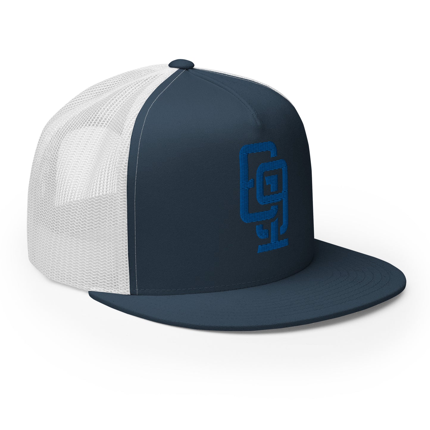 "619" Five Panel Trucker Cap | Yupoong 6006 | E Luna CLASSIC Solocrest 1 Royal Thread Front Logo