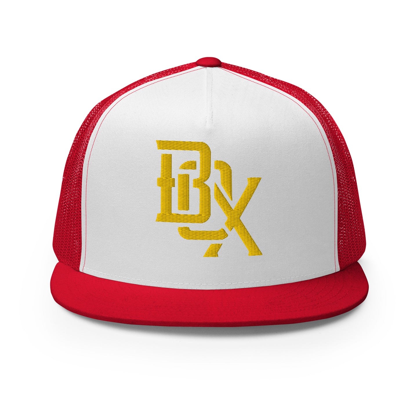 "BOX" Five Panel Trucker Cap | Yupoong 6006 | E Luna CLASSIC Solocrest 1 Gold Thread Front Logo