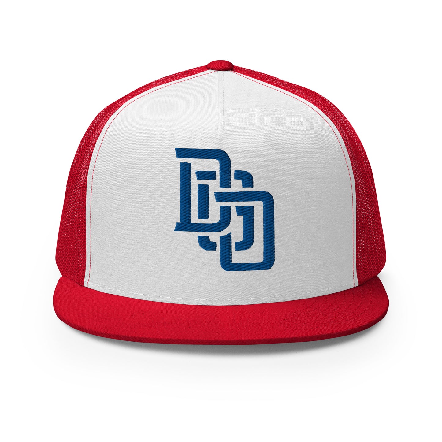 "DGO" Five Panel Trucker Cap | Yupoong 6006 | E Luna CLASSIC Solocrest 1 Royal Thread Logo