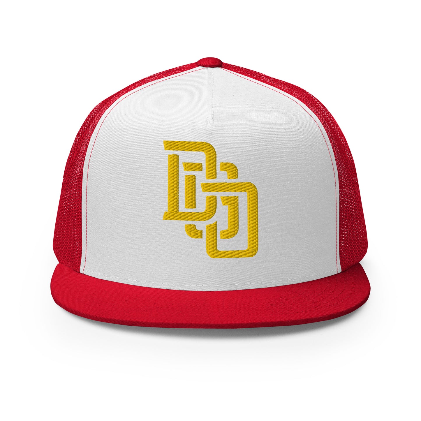 "DGO" Five Panel Trucker Cap | Yupoong 6006 | E Luna CLASSIC Solocrest 1 Gold Thread Logo