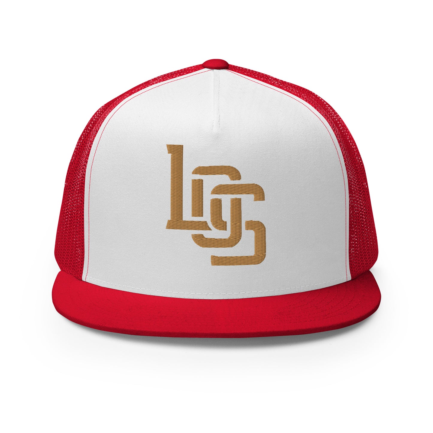 "LOS" Five Panel Trucker Cap | Yupoong 6006 | E Luna CLASSIC 1 Old Gold Thread Front Logo