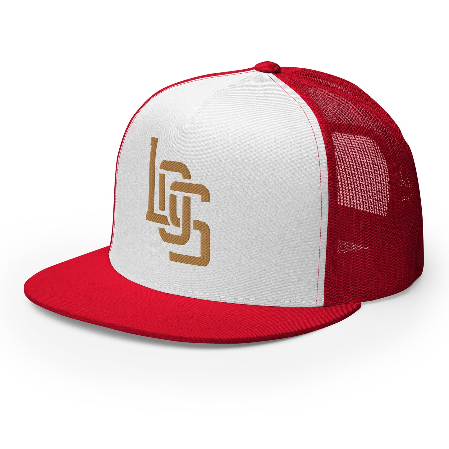 "LOS" Five Panel Trucker Cap | Yupoong 6006 | E Luna CLASSIC 1 Old Gold Thread Front Logo