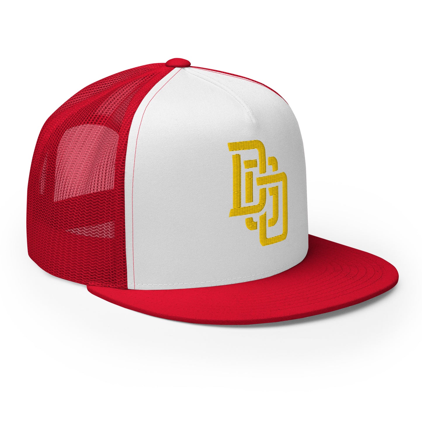 "DGO" Five Panel Trucker Cap | Yupoong 6006 | E Luna CLASSIC Solocrest 1 Gold Thread Logo