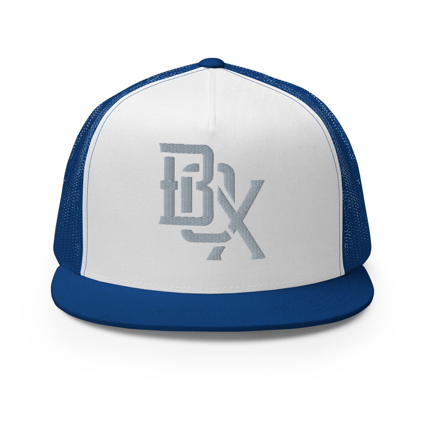 "BOX" Five Panel Trucker Cap | Yupoong 6006 | E Luna CLASSIC Solocrest 1 Grey Thread Front Logo