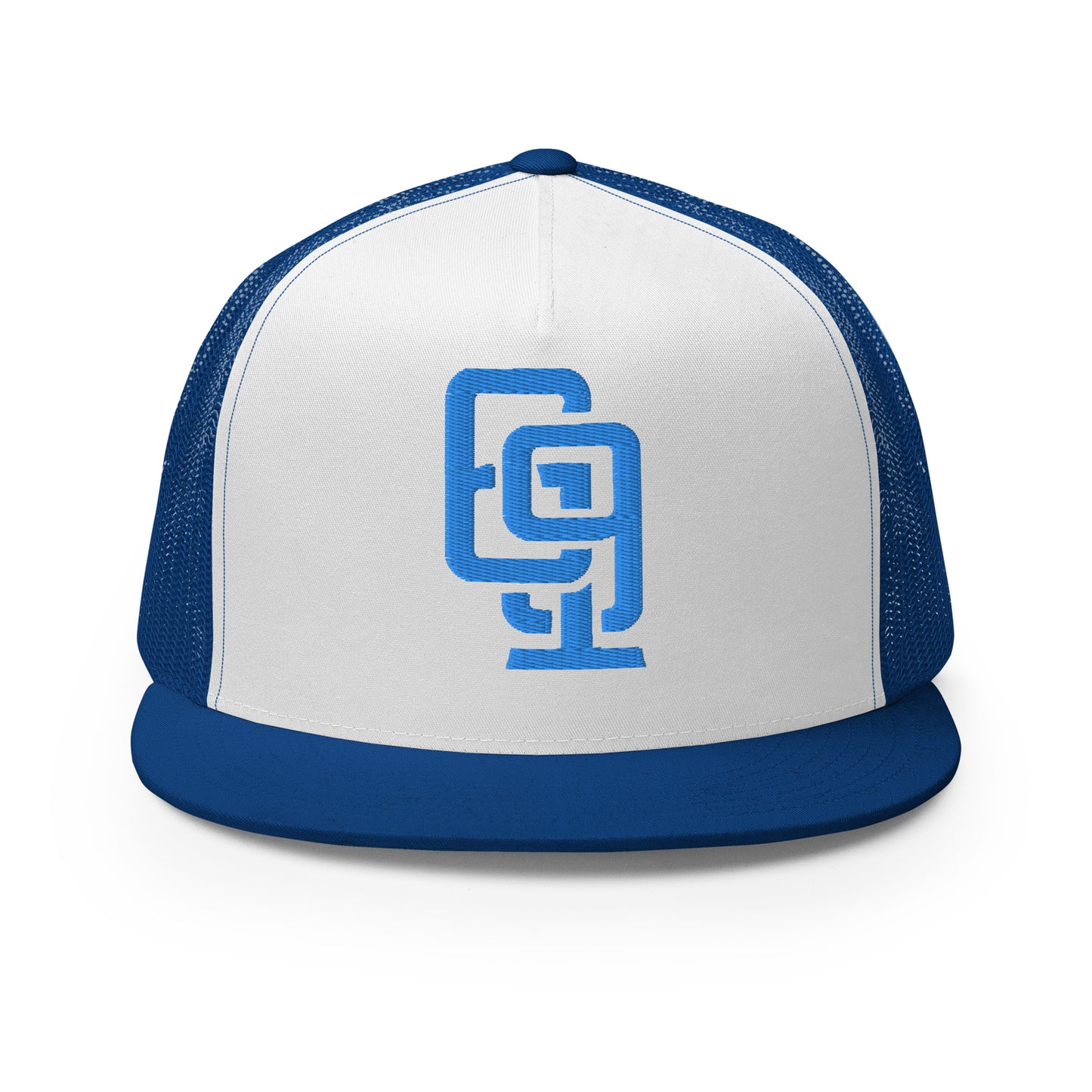 "619" Five Panel Trucker Cap | Yupoong 6006 | E Luna CLASSIC Solocrest 1 Aqua/Teal Thread Front Logo