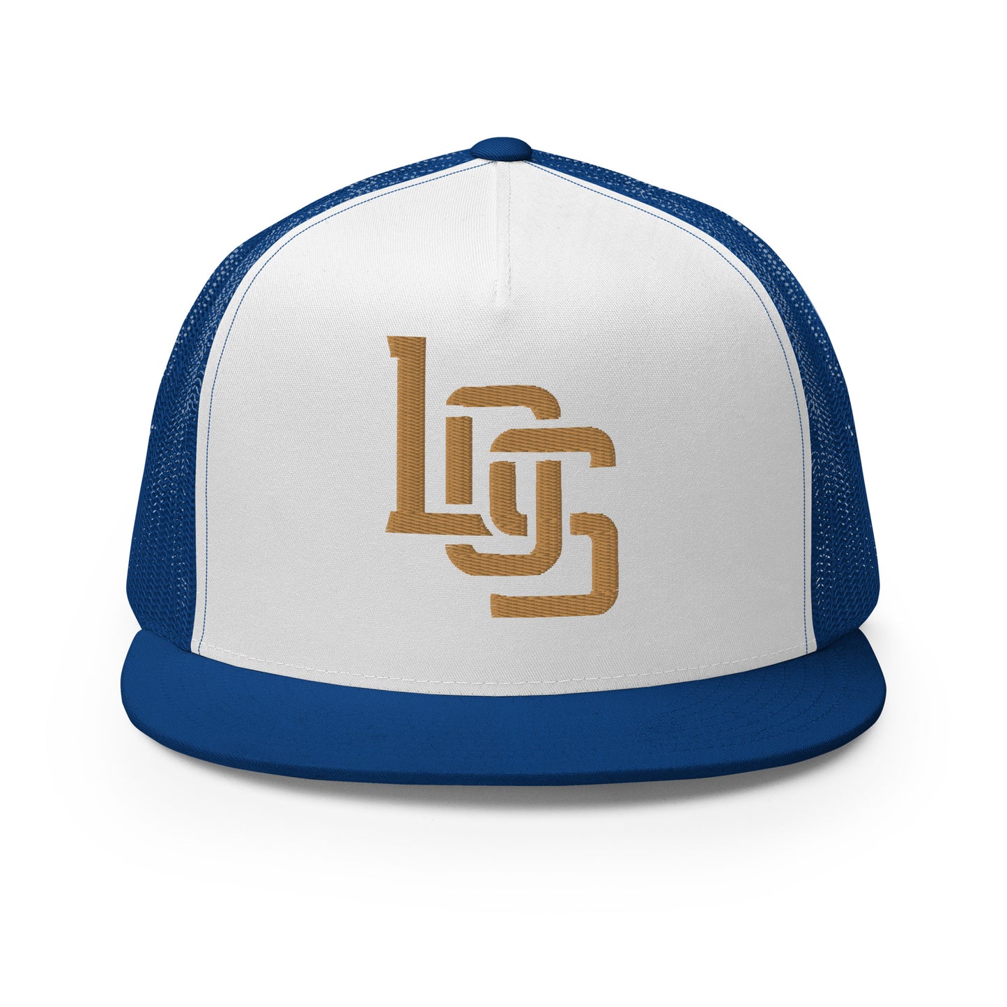 "LOS" Five Panel Trucker Cap | Yupoong 6006 | E Luna CLASSIC 1 Old Gold Thread Front Logo