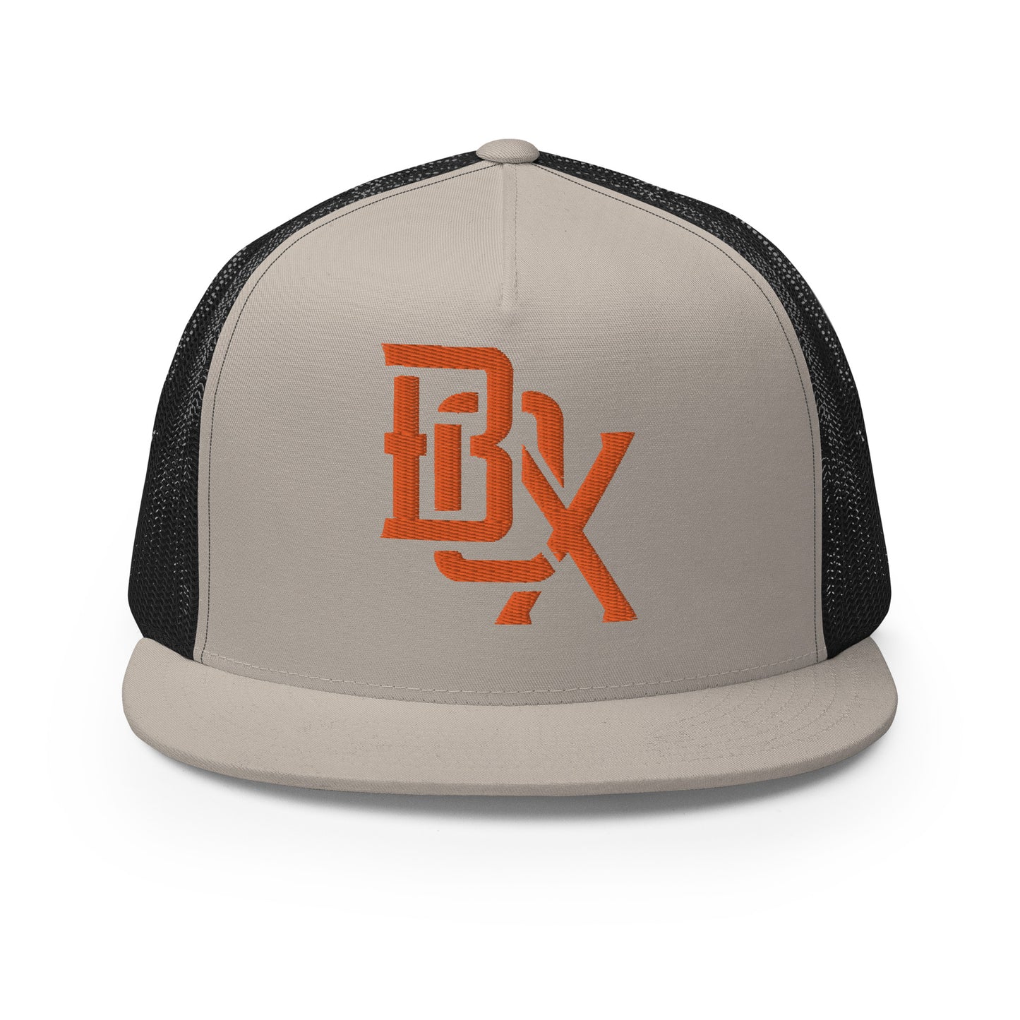 "BOX" Five Panel Trucker Cap | Yupoong 6006 | E Luna CLASSIC Solocrest 1 Orange Thread Front Logo