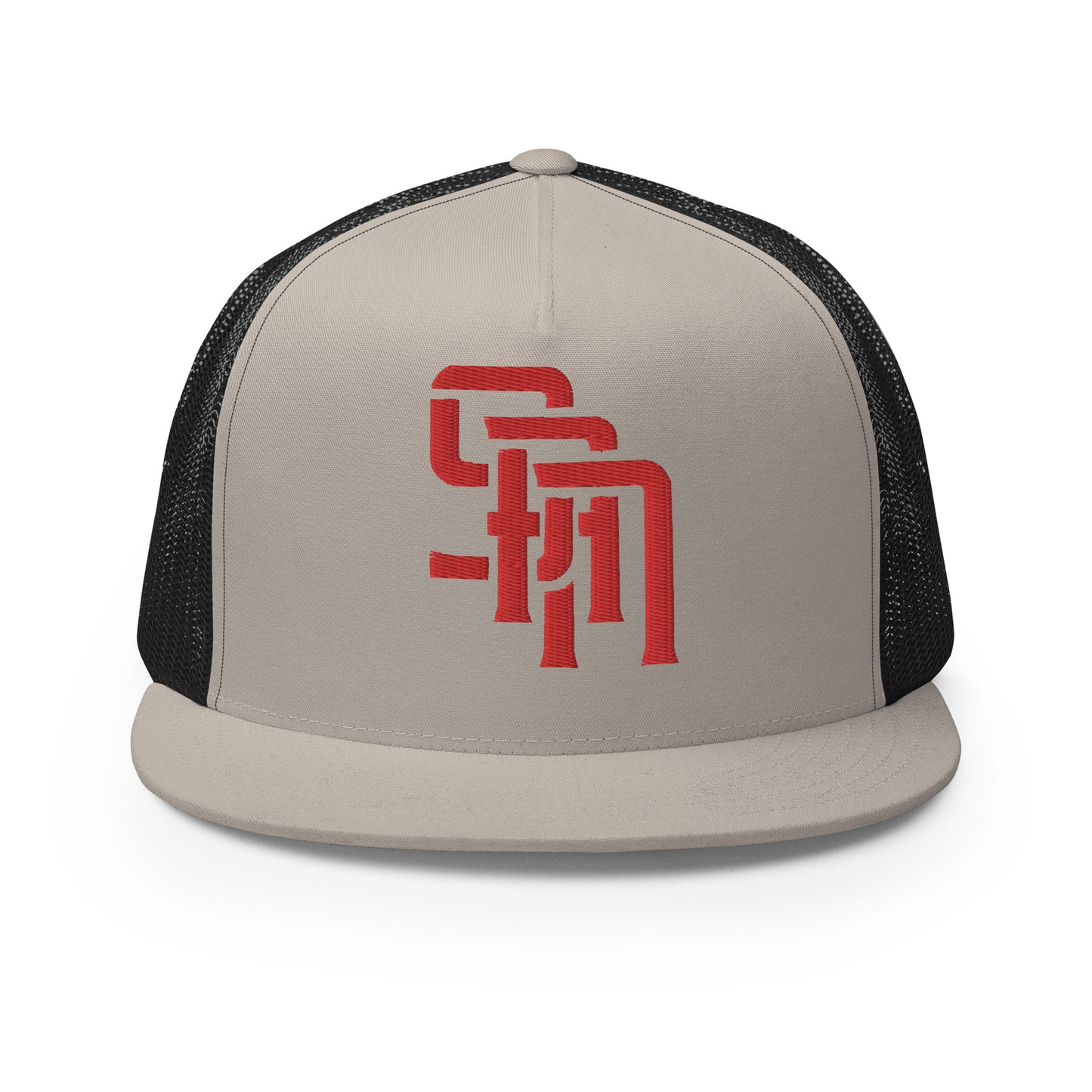 "SAN" Five Panel Trucker Cap | Yupoong 6006 | E Luna Brand CLASSIC Solocrest 1 Red Thread Front Logo