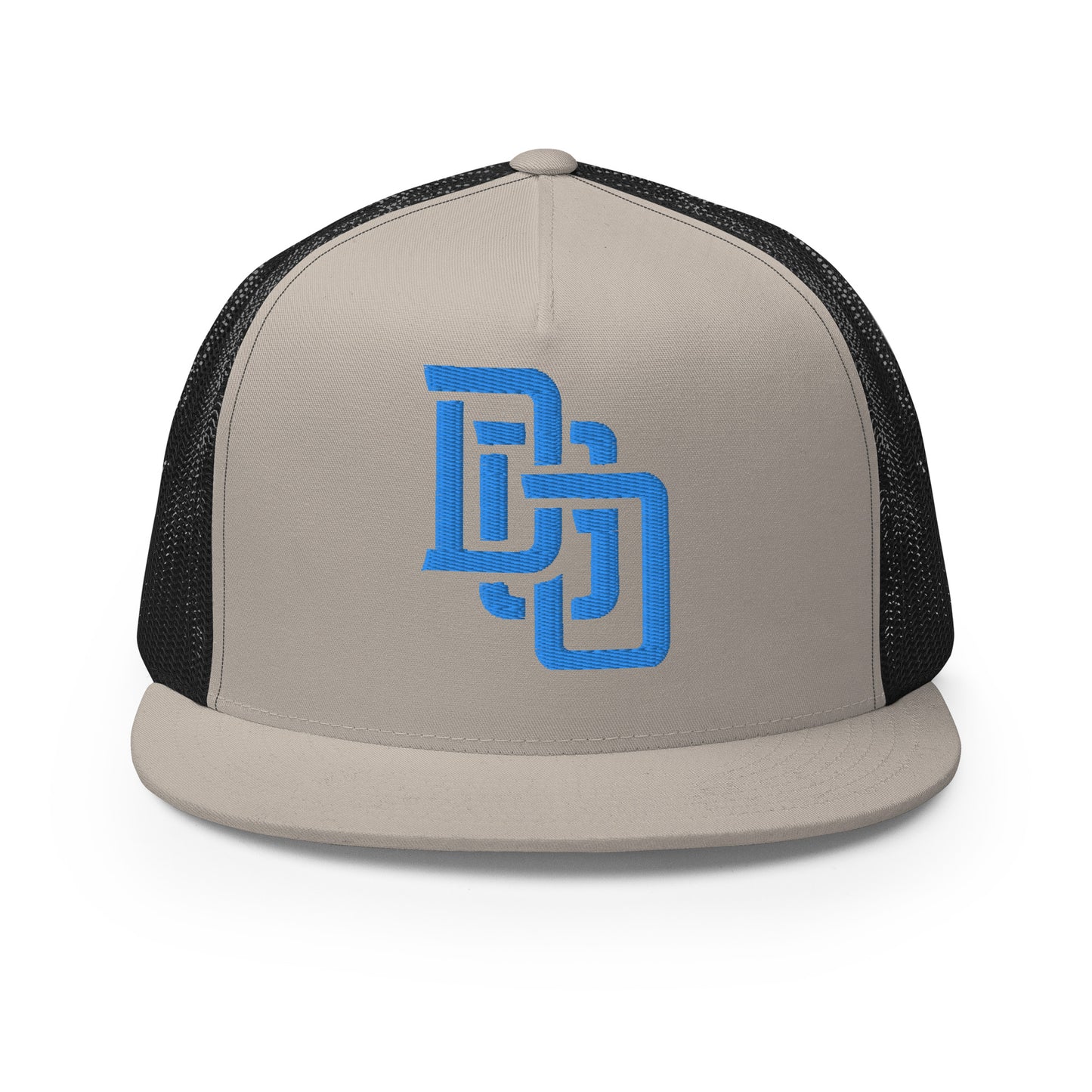 "DGO" Five Panel Trucker Cap | Yupoong 6006 | E Luna CLASSIC Solocrest 1 Aqua/Teal Thread Logo