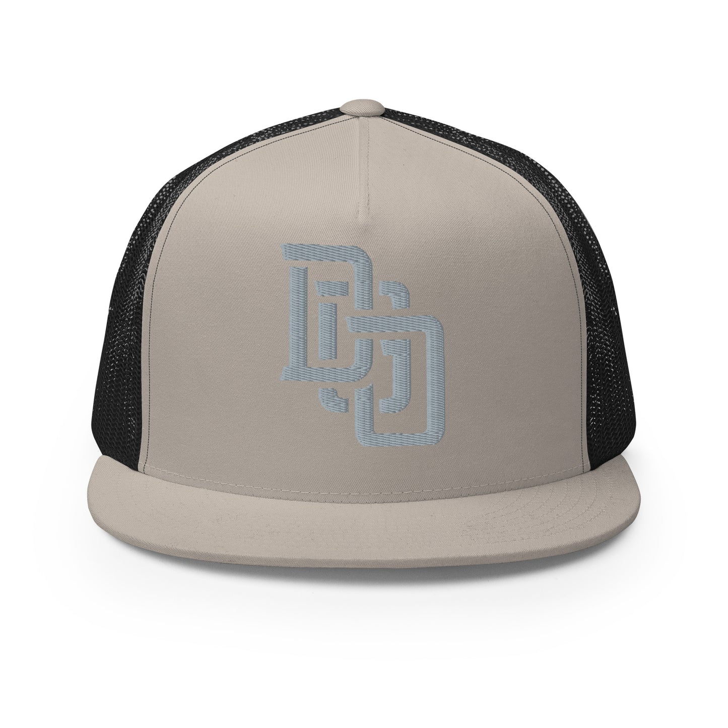 "DGO" Five Panel Trucker Cap | Yupoong 6006 | E Luna CLASSIC Solocrest 1 Grey Thread Logo
