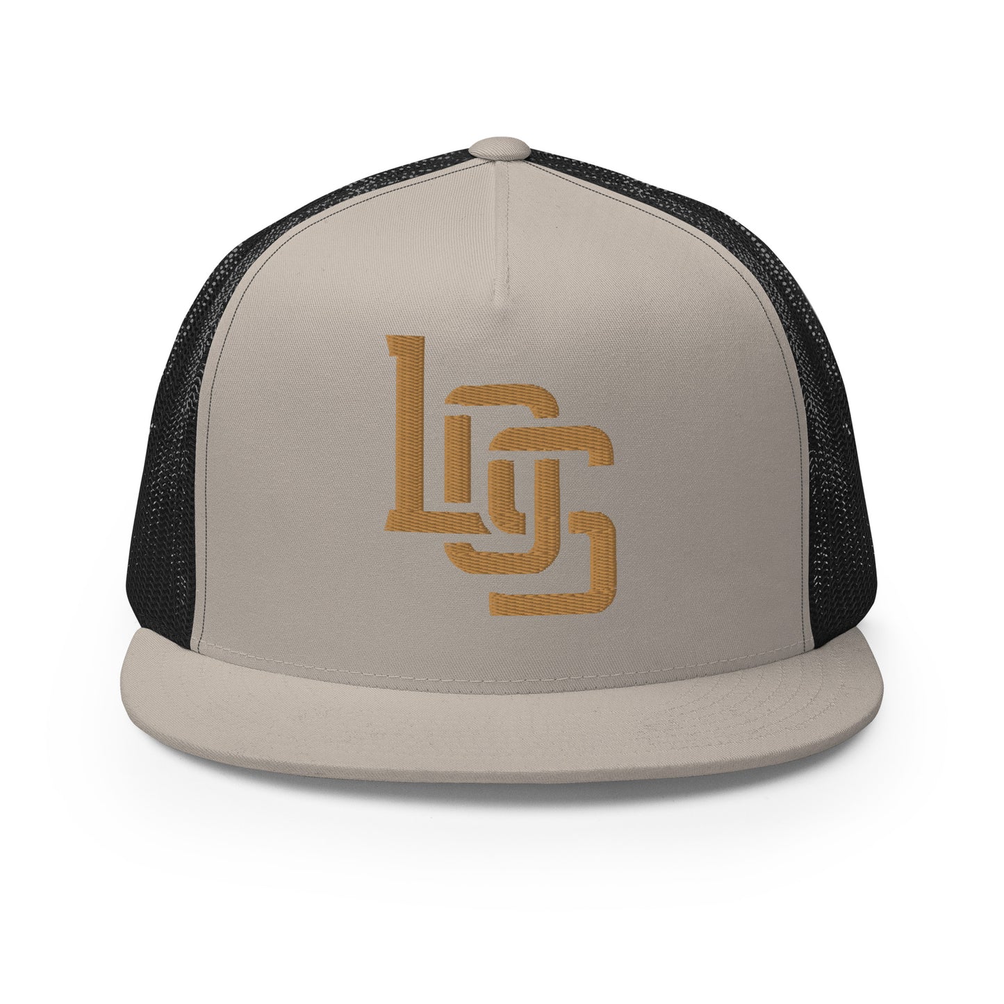"LOS" Five Panel Trucker Cap | Yupoong 6006 | E Luna CLASSIC 1 Old Gold Thread Front Logo