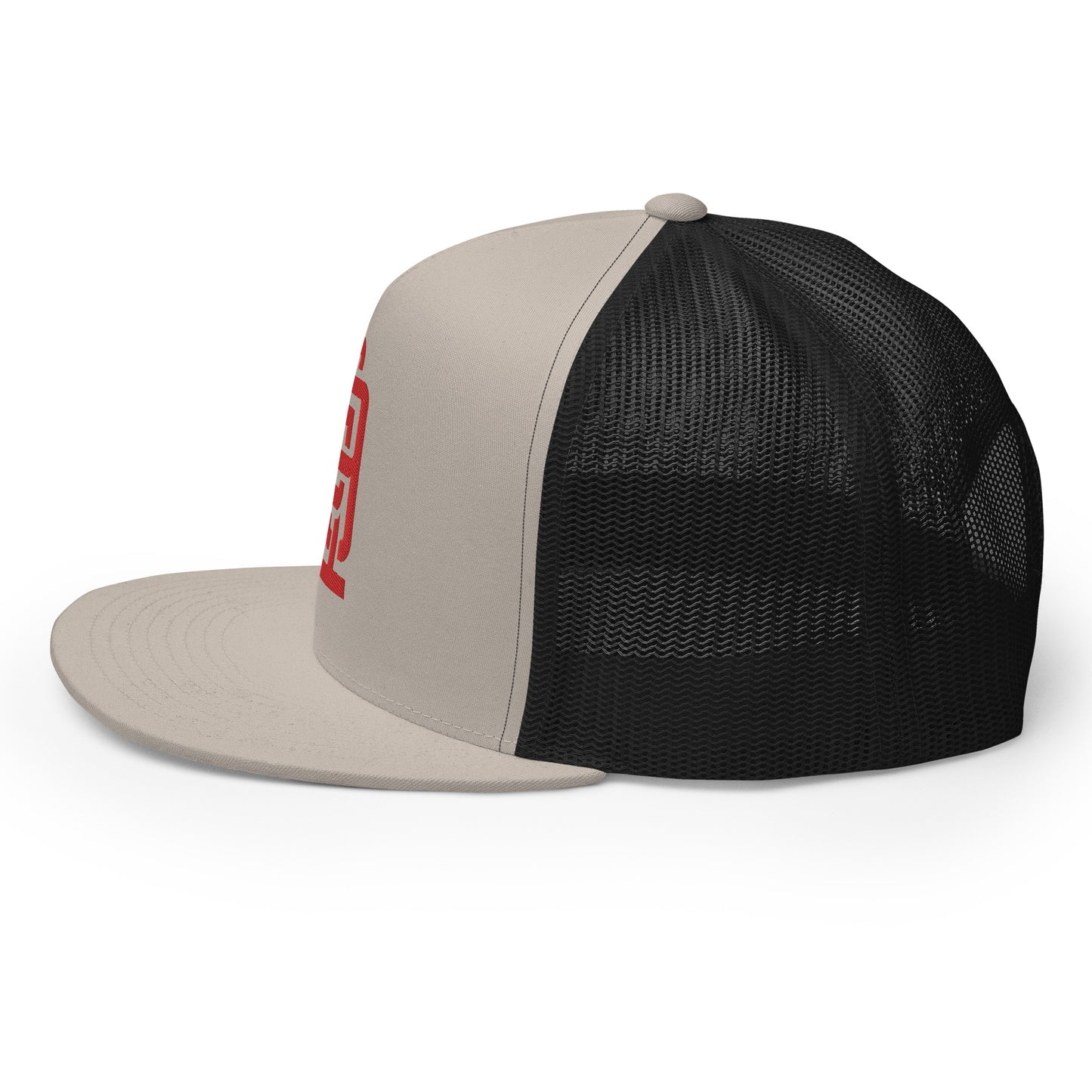 "619" Five Panel Trucker Cap | Yupoong 6006 | E Luna CLASSIC Solocrest 1 Red Thread Front Logo
