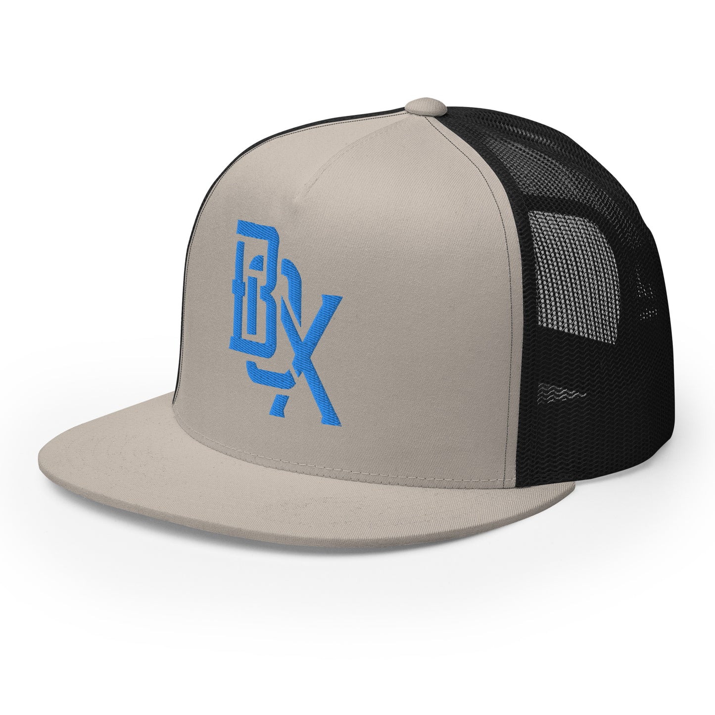 "BOX" Five Panel Trucker Cap | Yupoong 6006 | E Luna Classic Solocrest 1 Royal Thread Logo