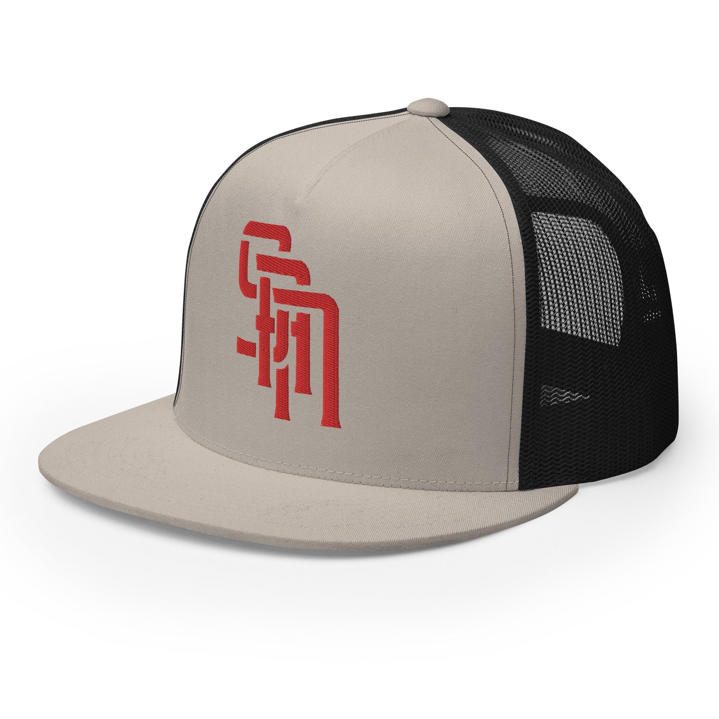 "SAN" Five Panel Trucker Cap | Yupoong 6006 | E Luna Brand CLASSIC Solocrest 1 Red Thread Front Logo
